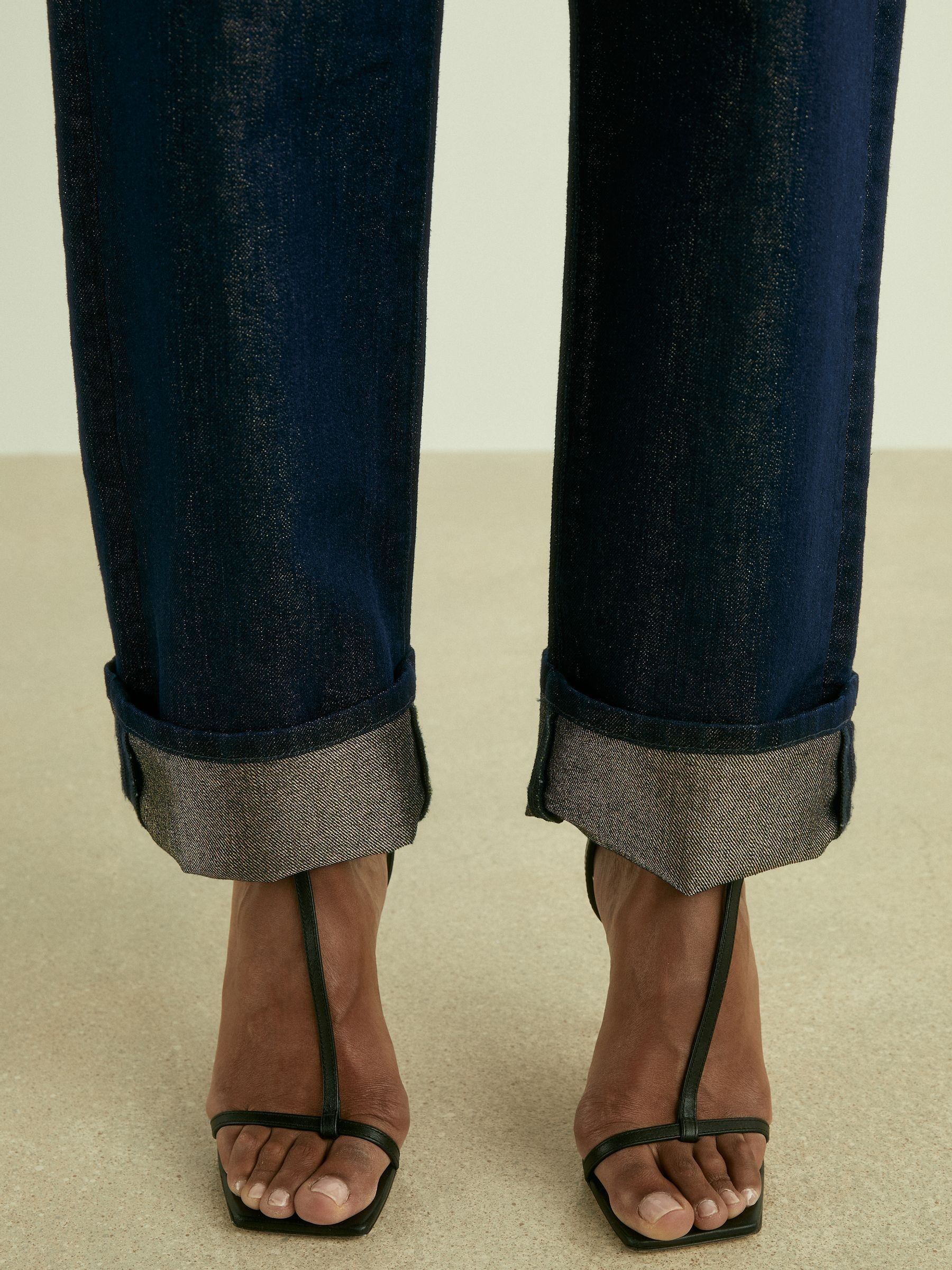 Slim-Leg Metallic-Thread Turn-Up Jeans in Indigo - Image 3 of 7