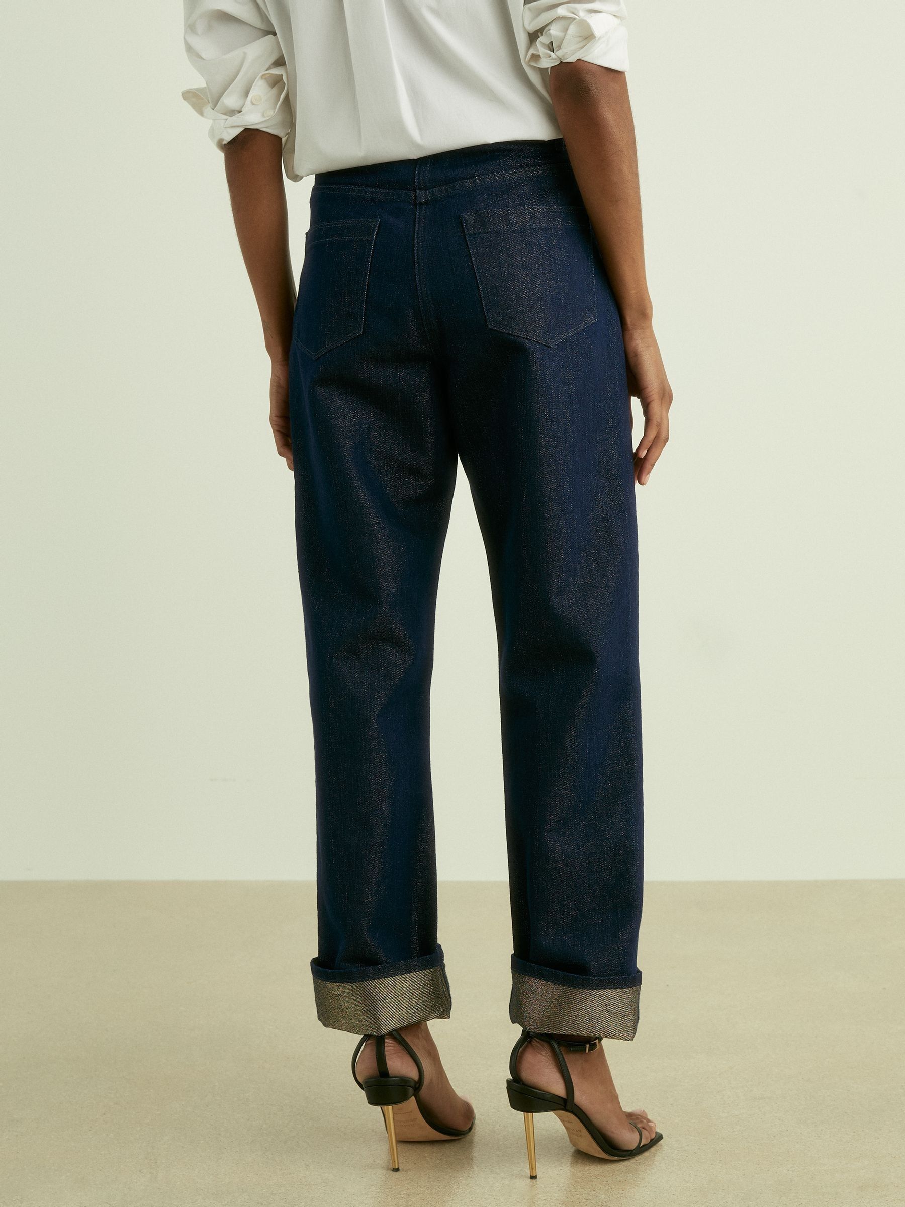 Slim-Leg Metallic-Thread Turn-Up Jeans in Indigo - Image 5 of 7