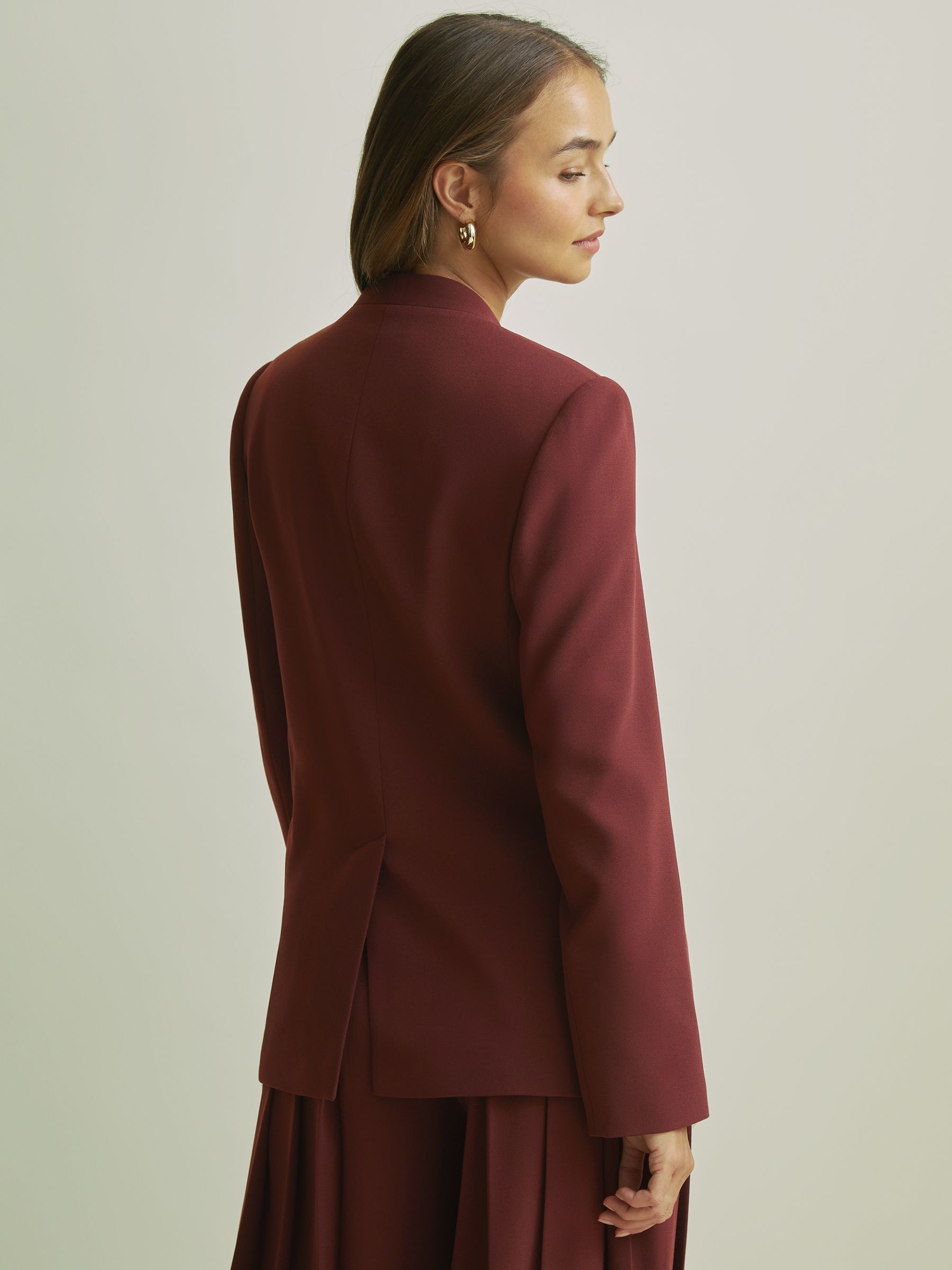 Florere Burgundy Collarless Double Breasted Blazer in Burgundy - Image 5 of 7