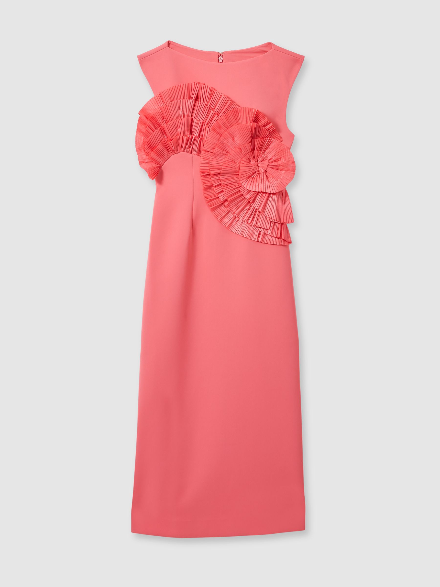 Acler Pleated Ruffle Fitted Midi Dress in Red - Image 2 of 6