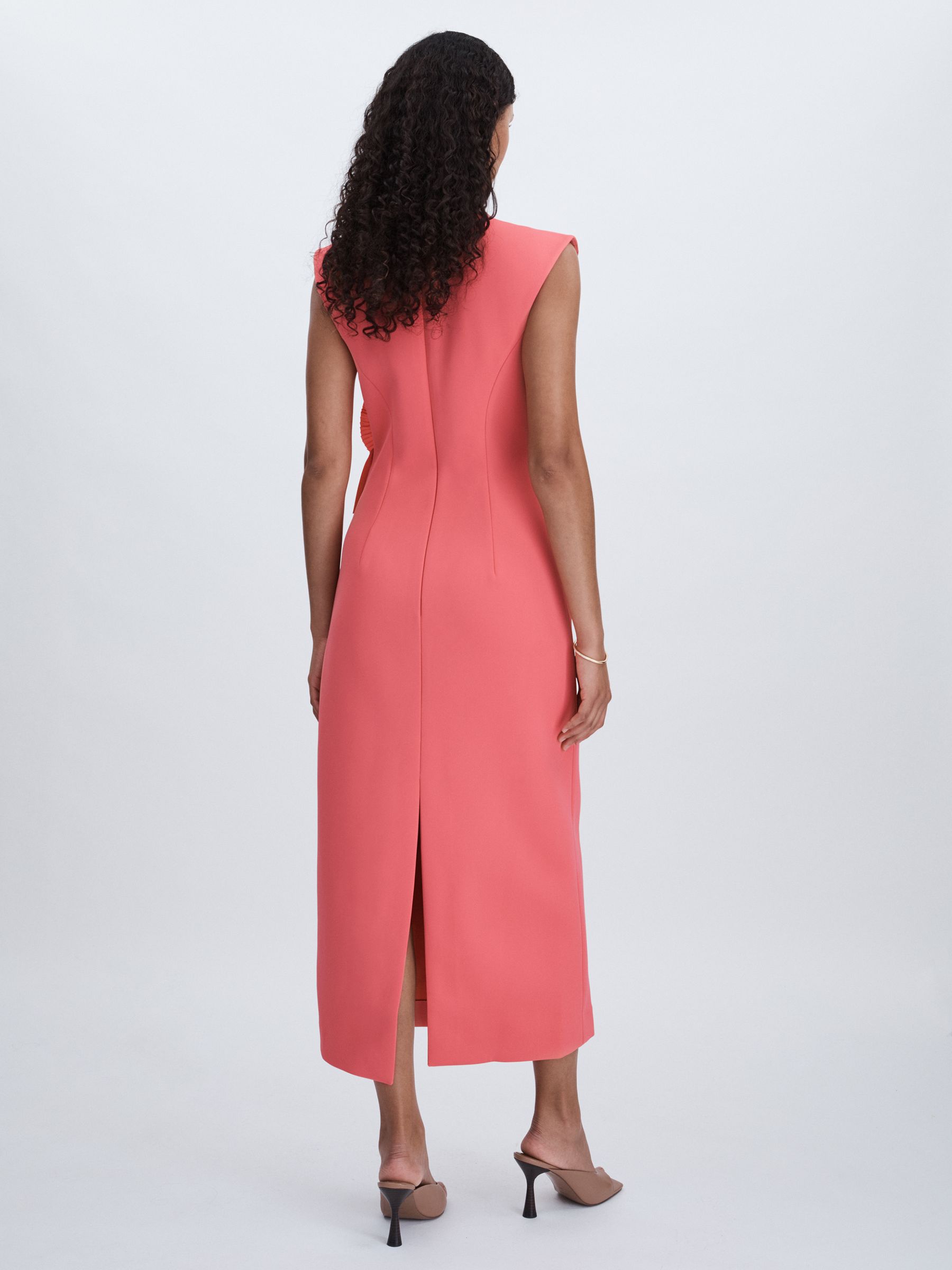 Acler Pleated Ruffle Fitted Midi Dress in Red - Image 5 of 6