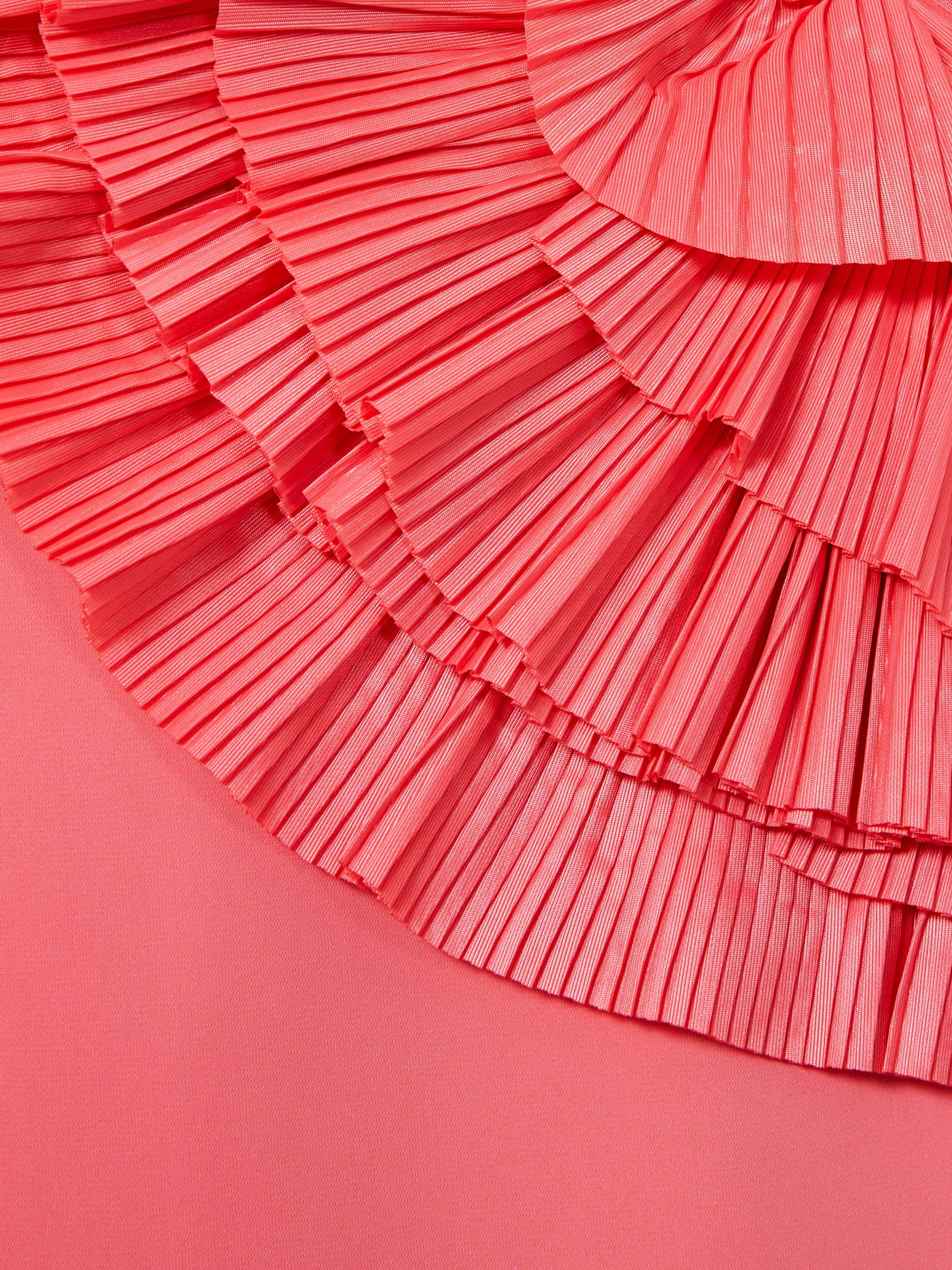 Acler Pleated Ruffle Fitted Midi Dress in Red - Image 6 of 6