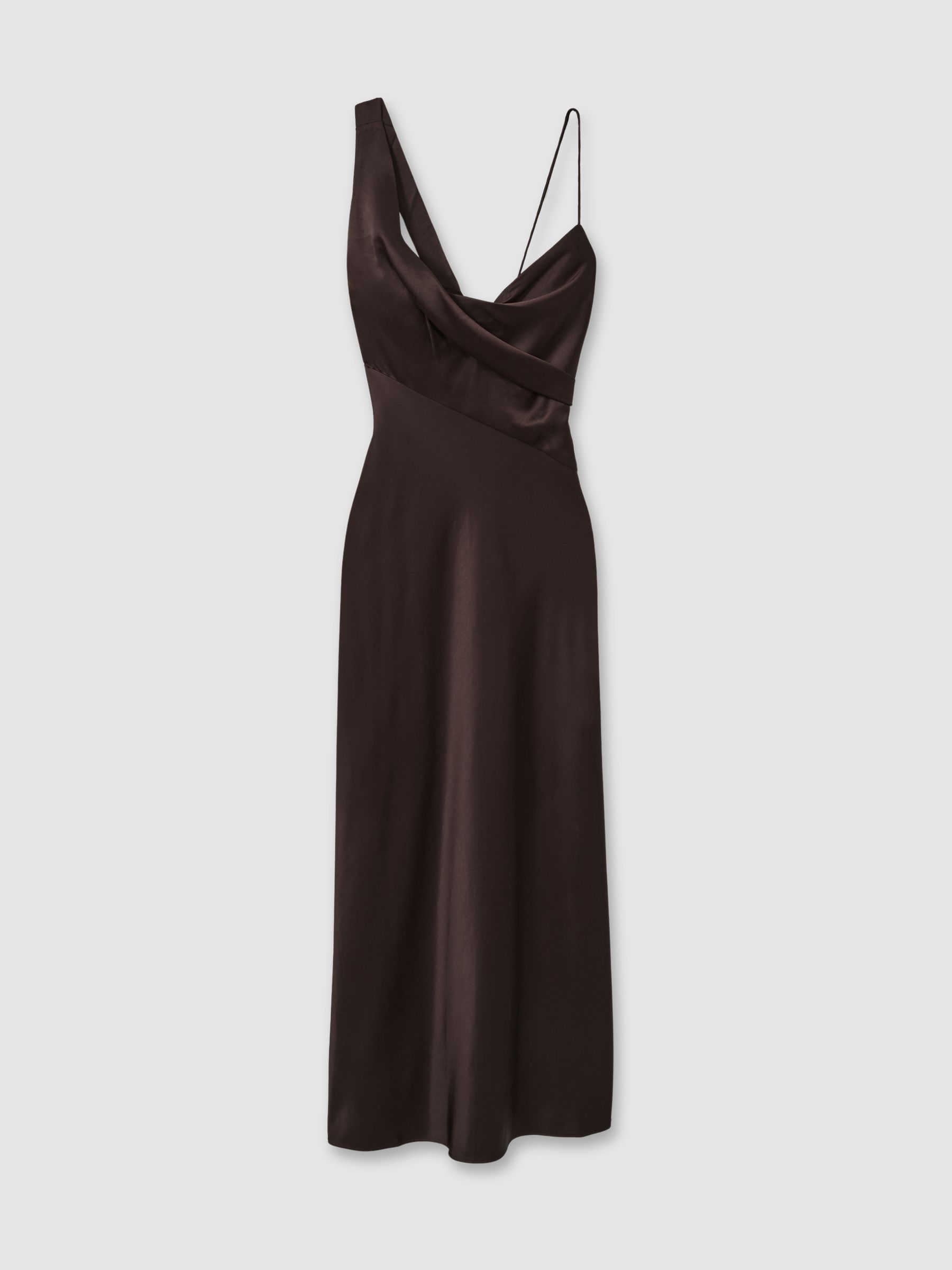 Significant Other Asymmetric Draped Maxi Dress in Chocolate - Image 2 of 6