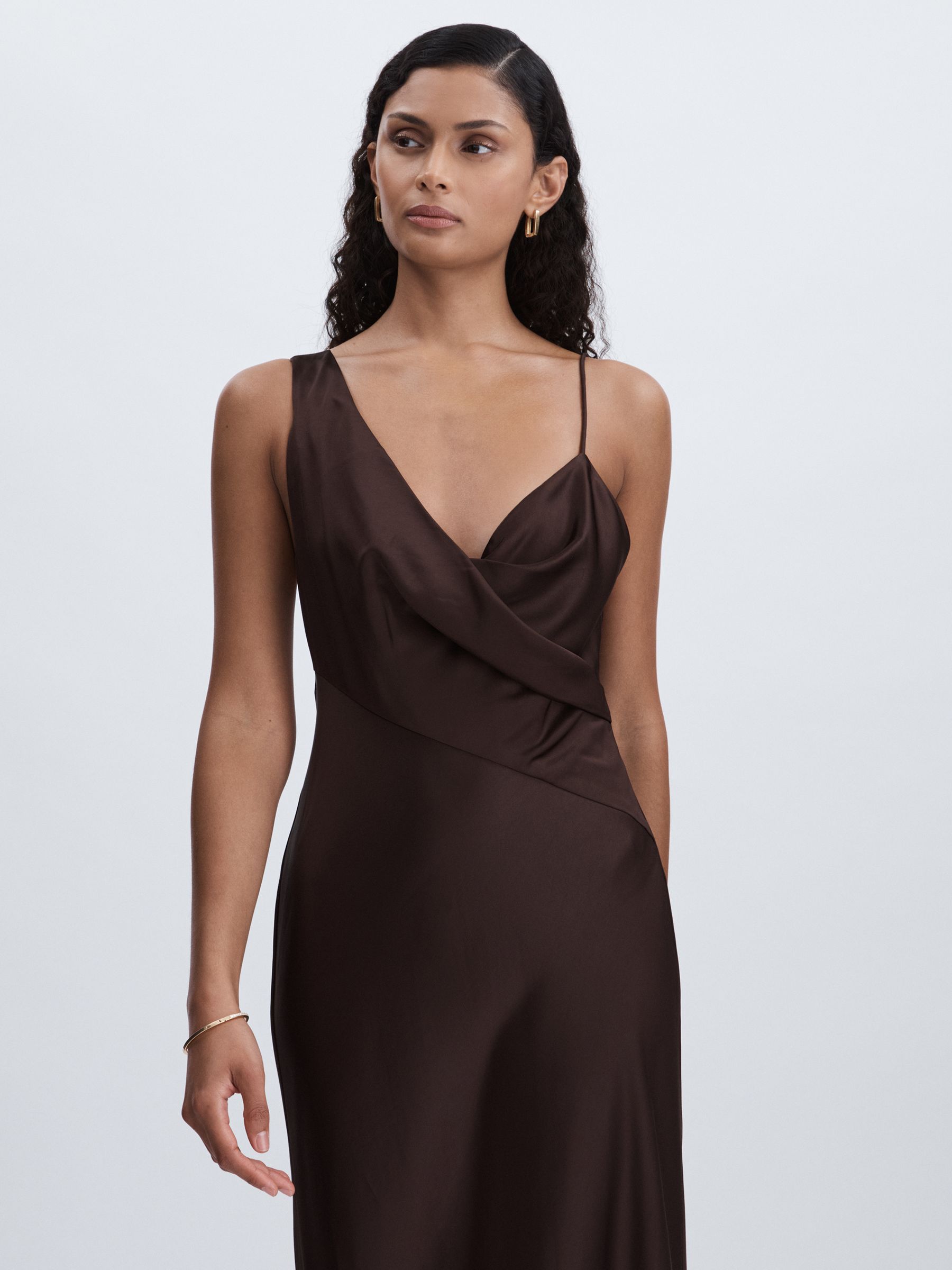 Significant Other Asymmetric Draped Maxi Dress in Chocolate - Image 3 of 6
