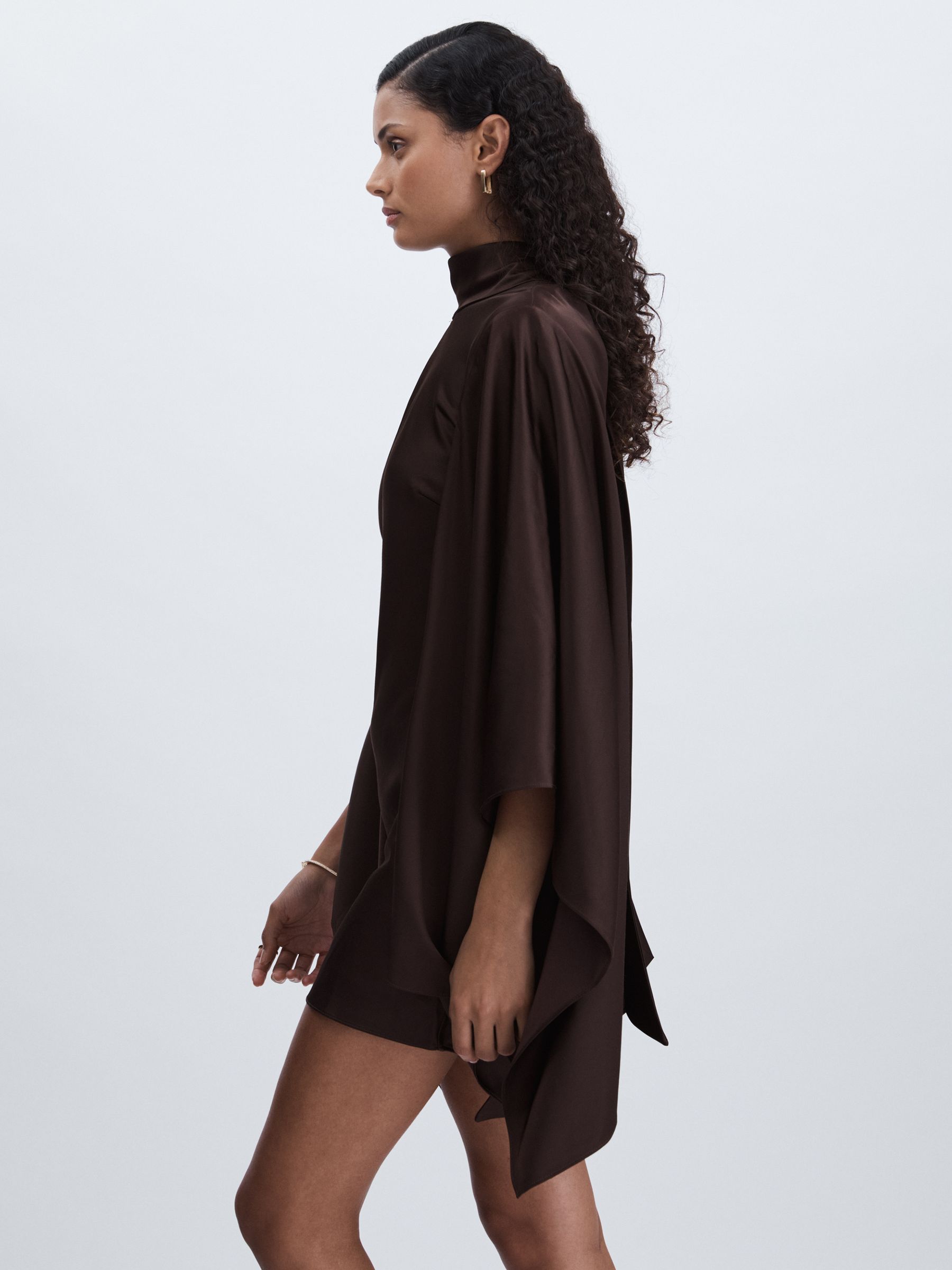 Significant Other Cape-Sleeve Mini Dress in Chocolate - Image 3 of 6