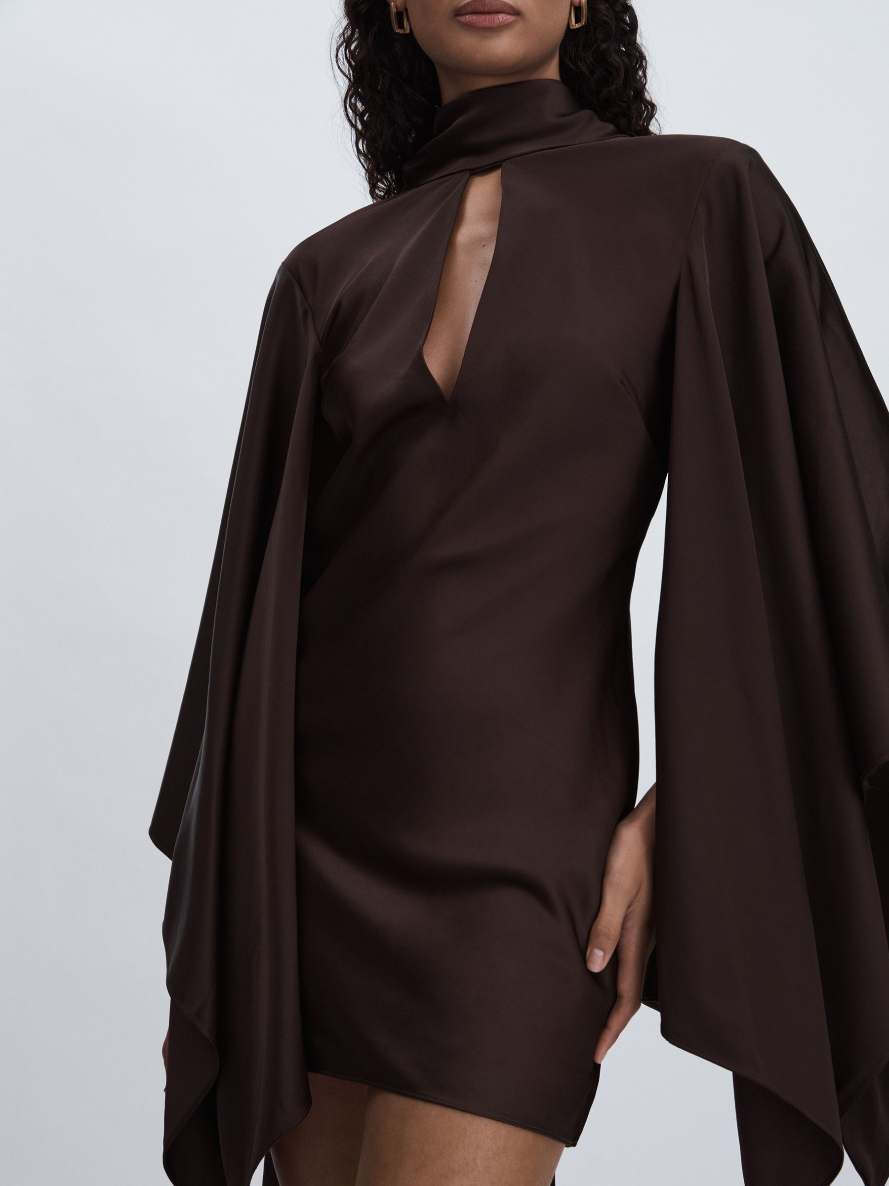 Significant Other Cape-Sleeve Mini Dress in Chocolate - Image 4 of 6