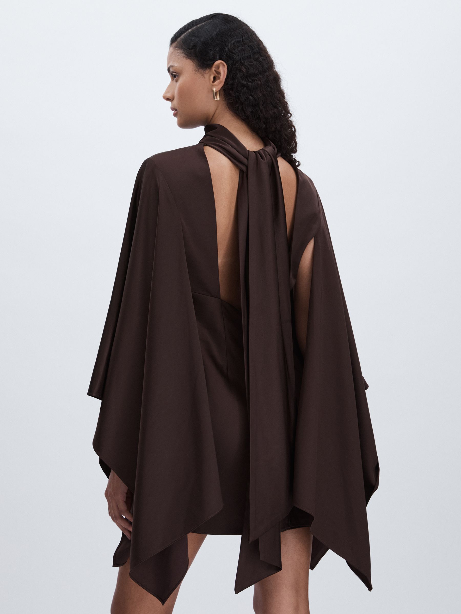 Significant Other Cape-Sleeve Mini Dress in Chocolate - Image 5 of 6