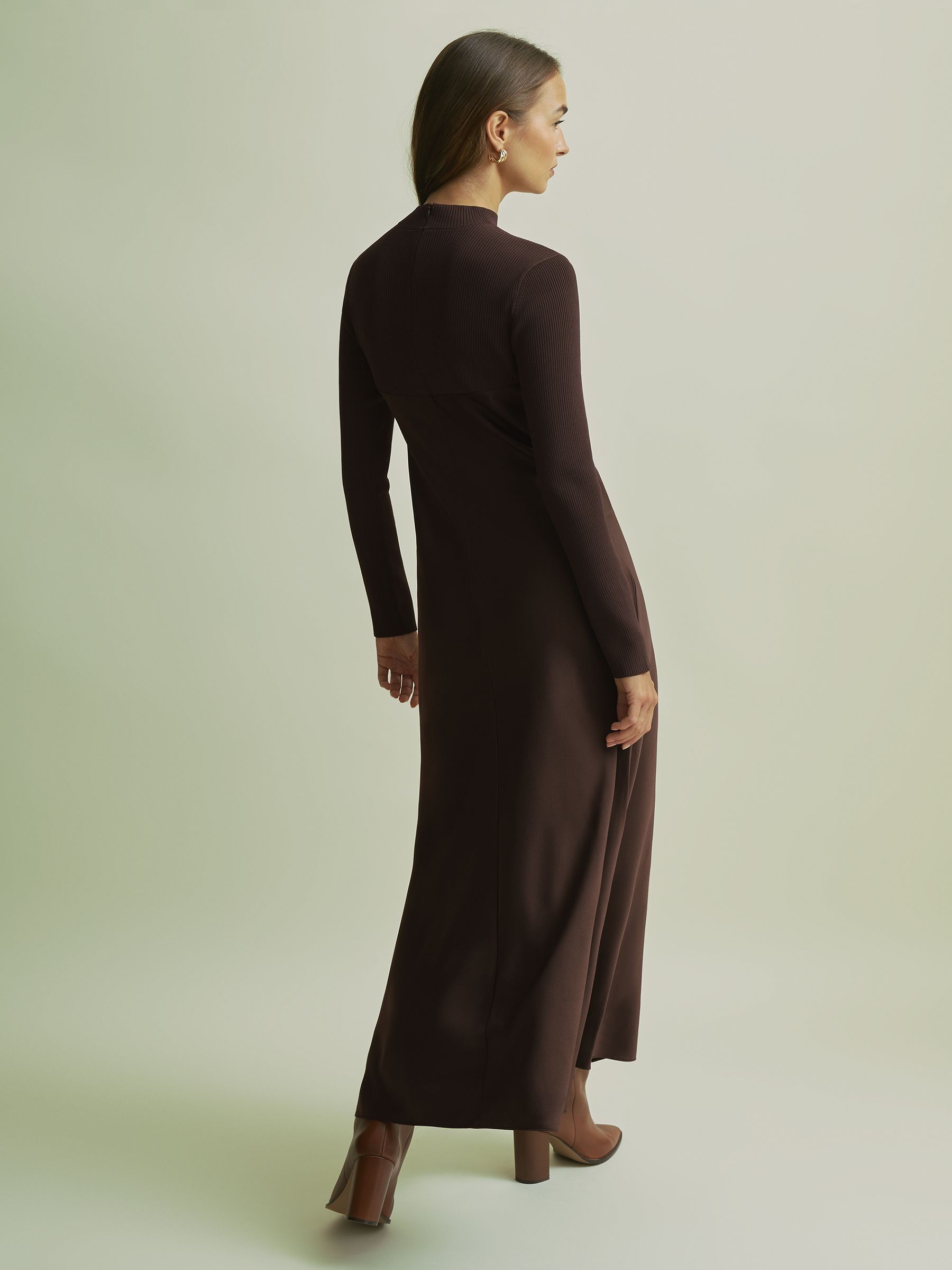 Florere Hybrid Knit Midi Chocolate Dress in Chocolate - Image 4 of 6