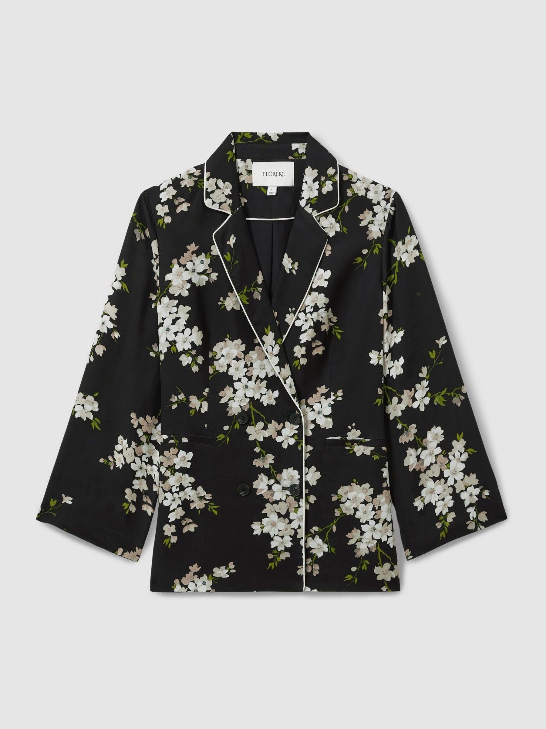 Florere Relaxed Double Breasted Black Blazer in Black - Image 2 of 7