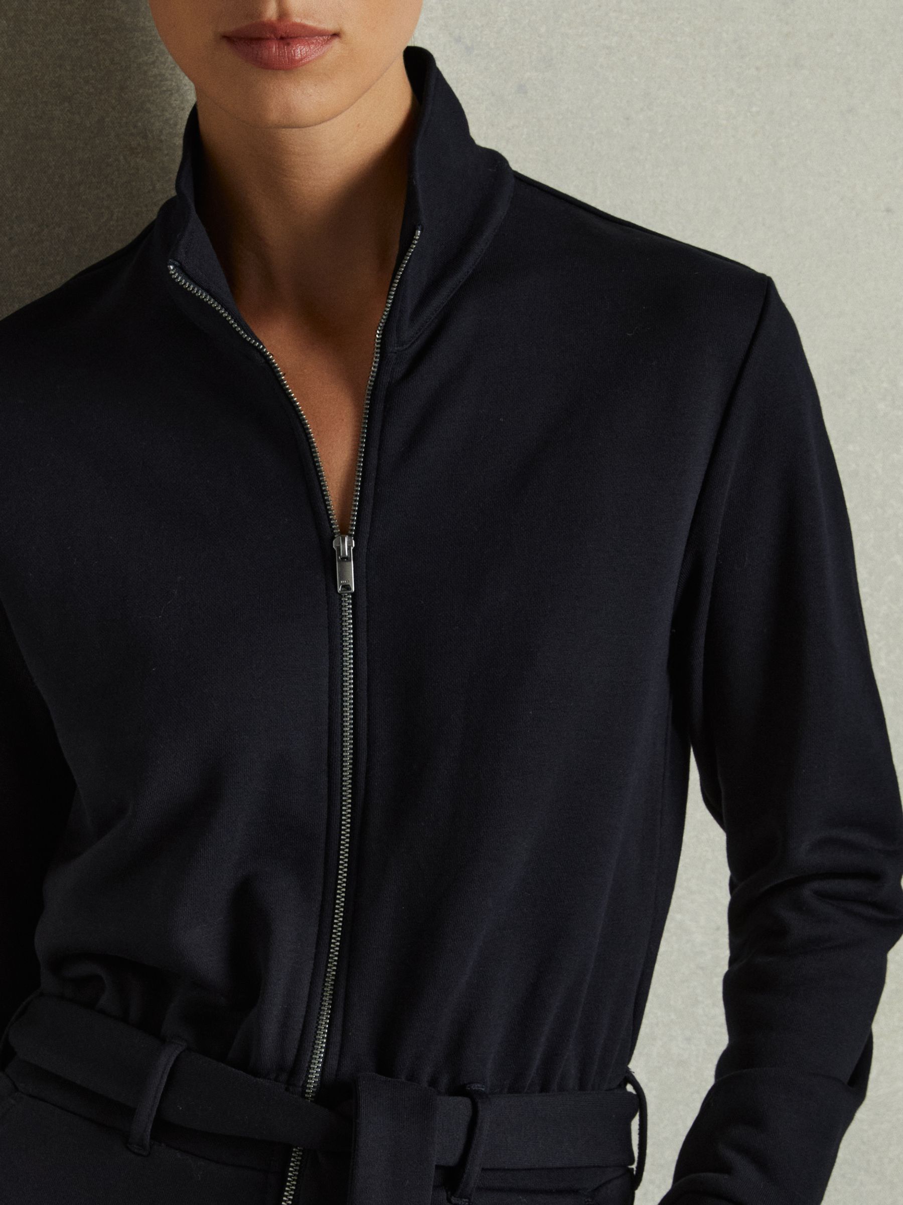 Belted Loopback-Jersey Jumpsuit in Navy - Image 4 of 6