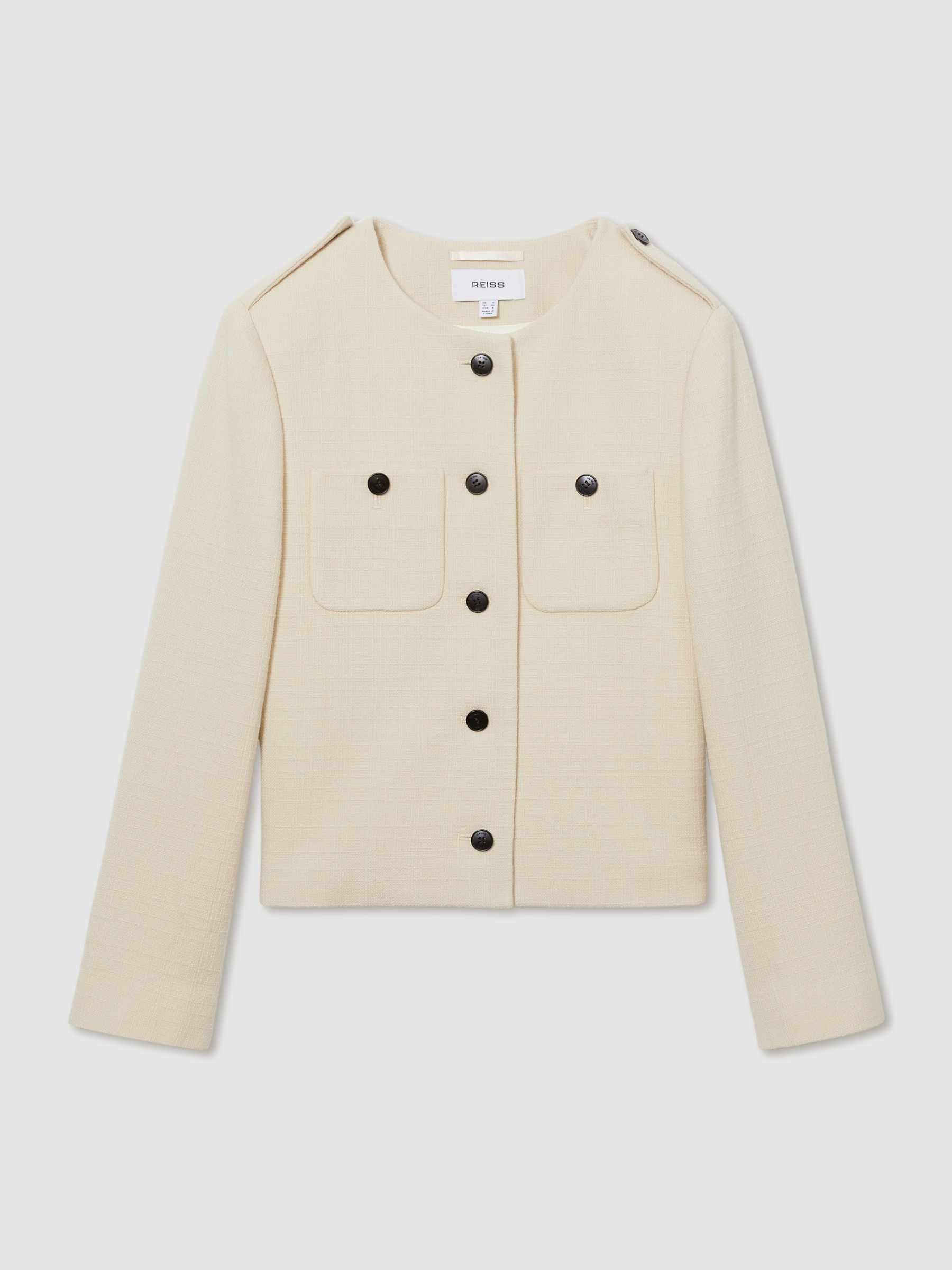 Wool Cropped Jacket in Cream - Image 2 of 6