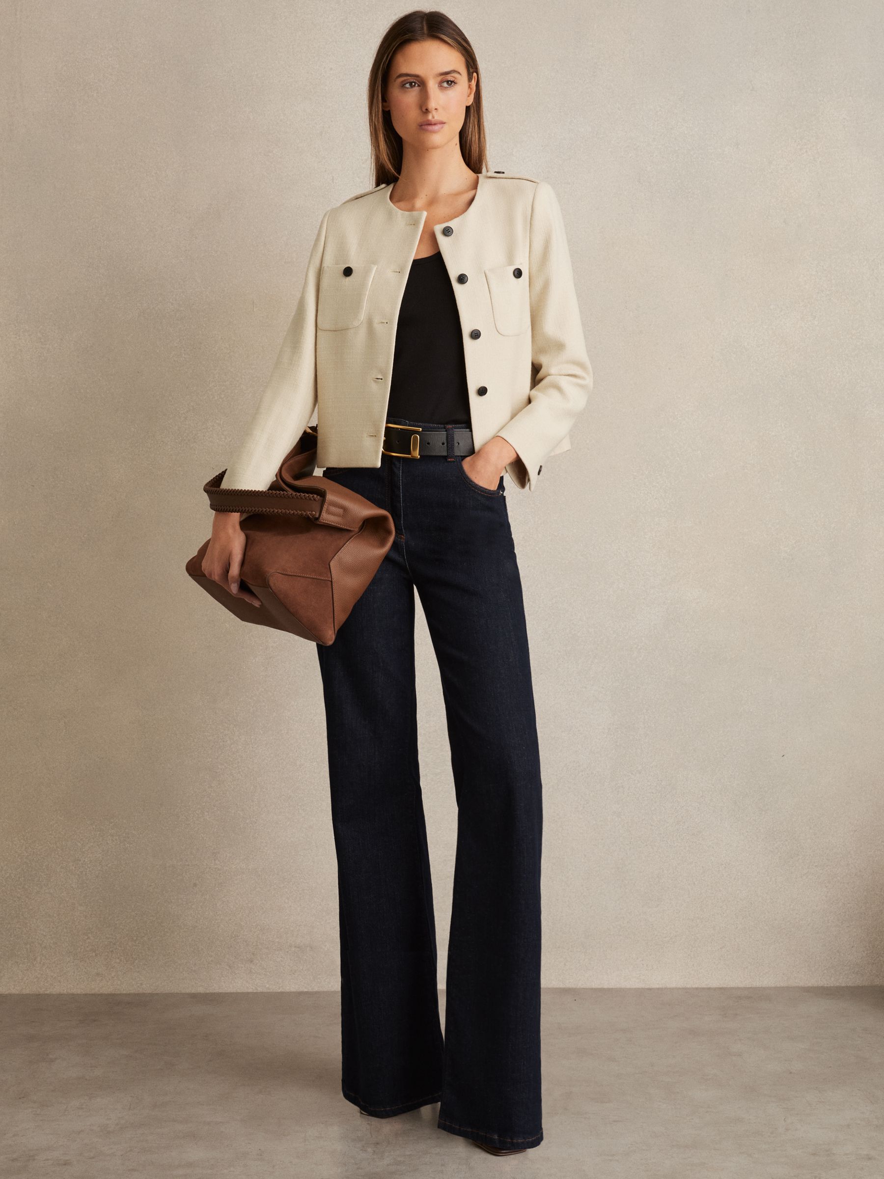 cream cropped jacket to wear over dress Reiss Wool Cropped Jacket in Cream
