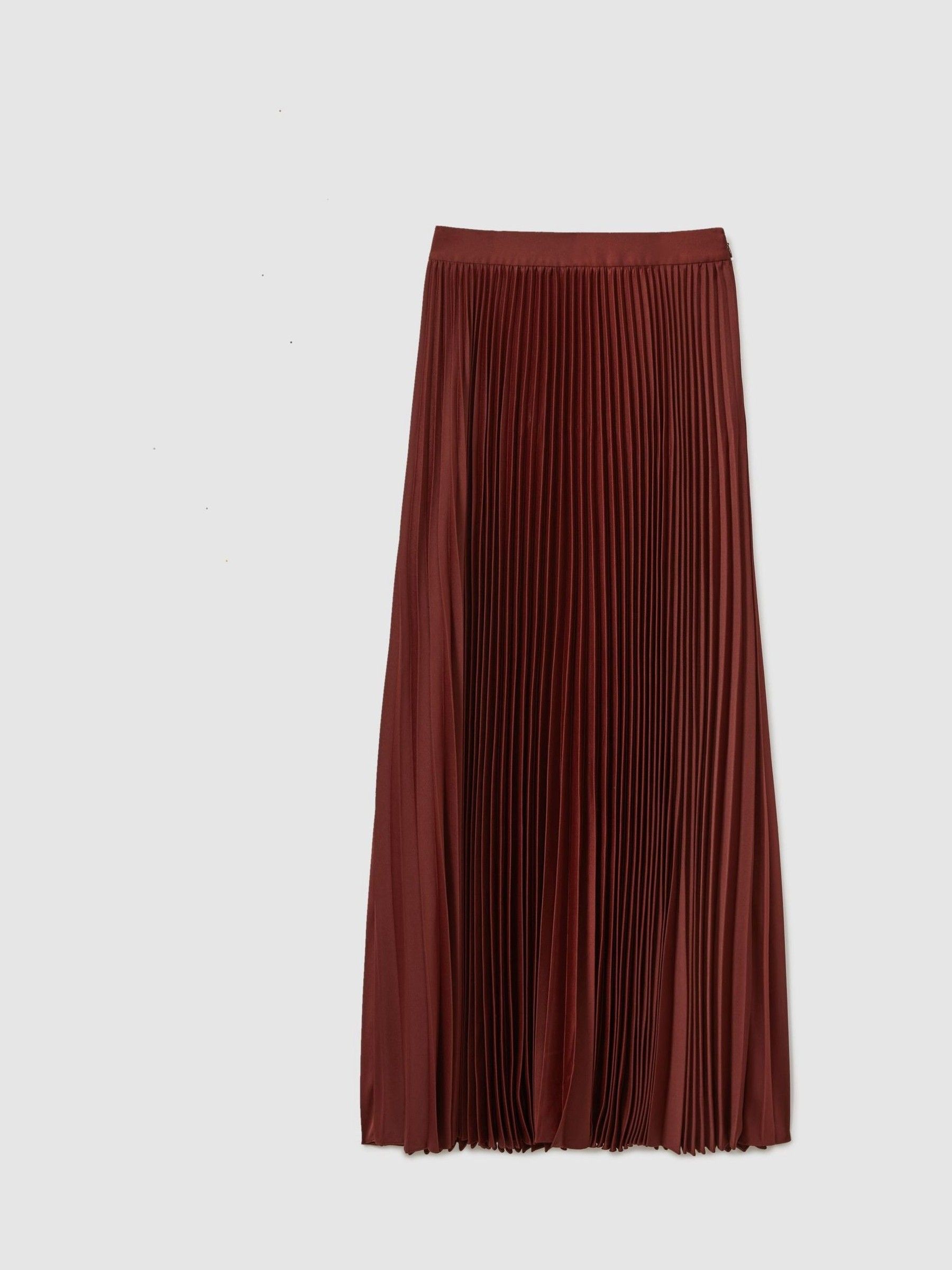 Florere Cinnamon Pleated Satin Maxi Skirt in Cinnamon - Image 2 of 6