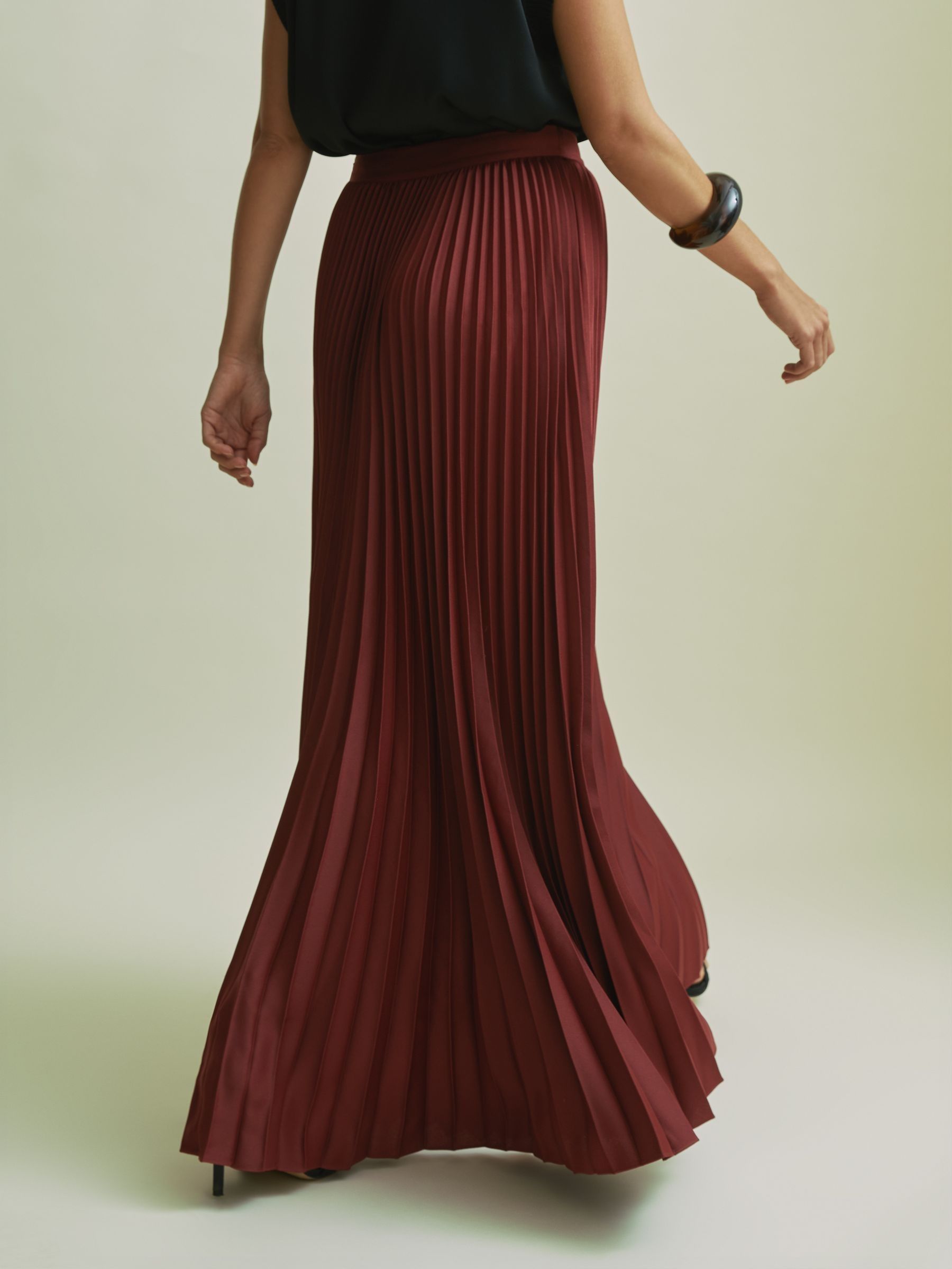Florere Cinnamon Pleated Satin Maxi Skirt in Cinnamon - Image 4 of 6