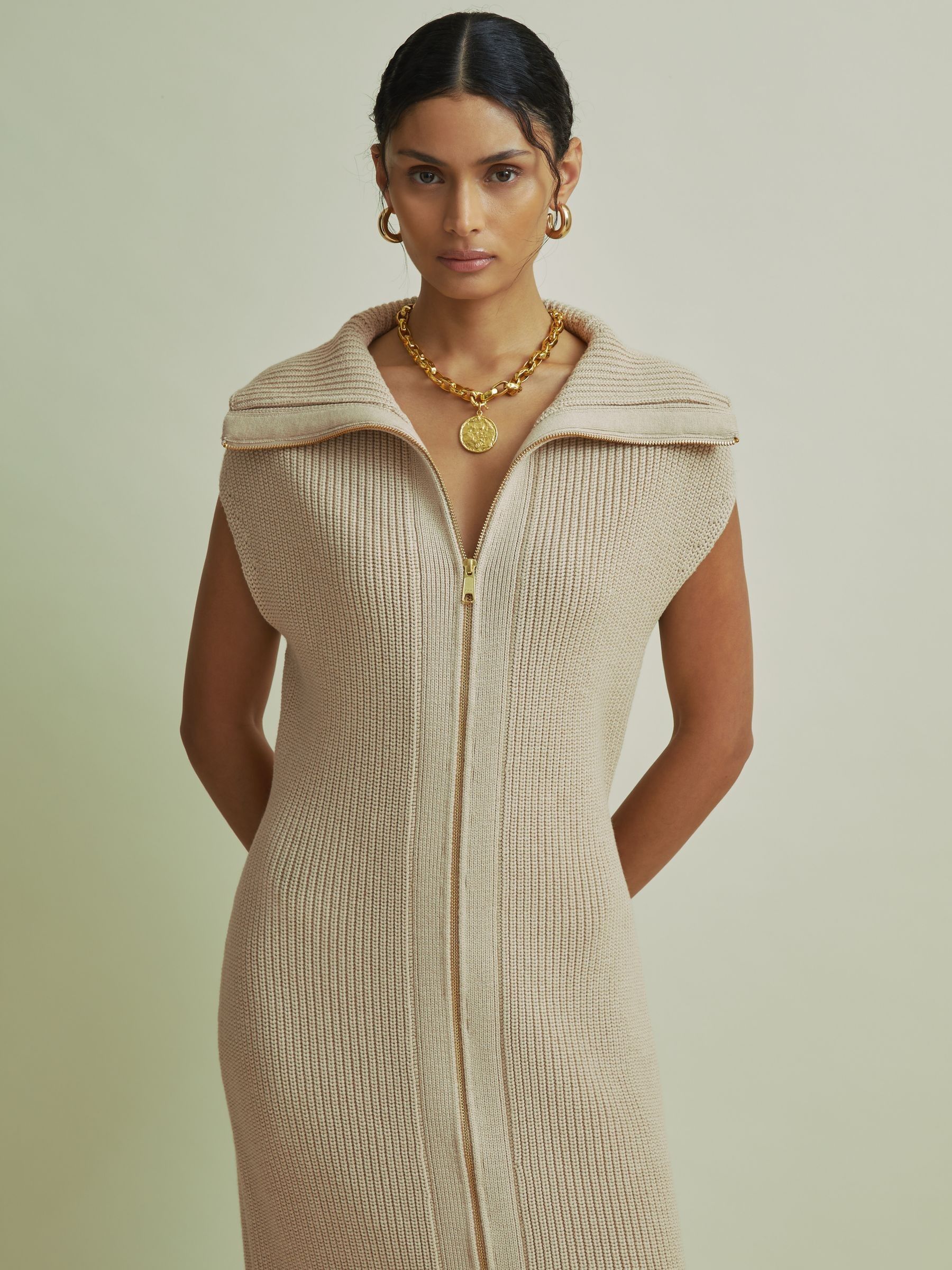 Florere Chunky Wool Blend Midi Sand Dress in Sand - Image 3 of 7