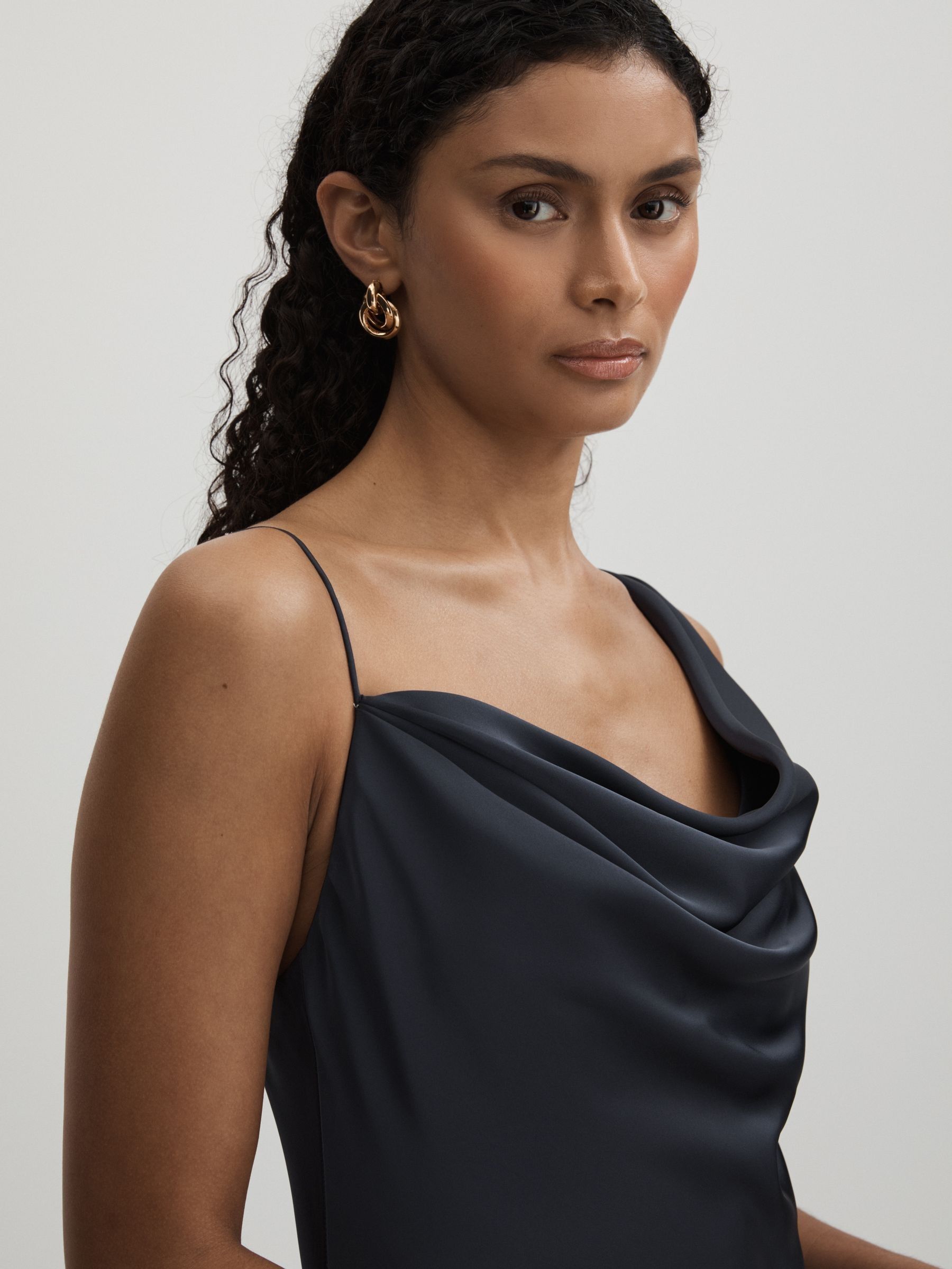 Amur Charmeuse Cowl Neck Maxi Dress in Dark Grey - Image 4 of 6