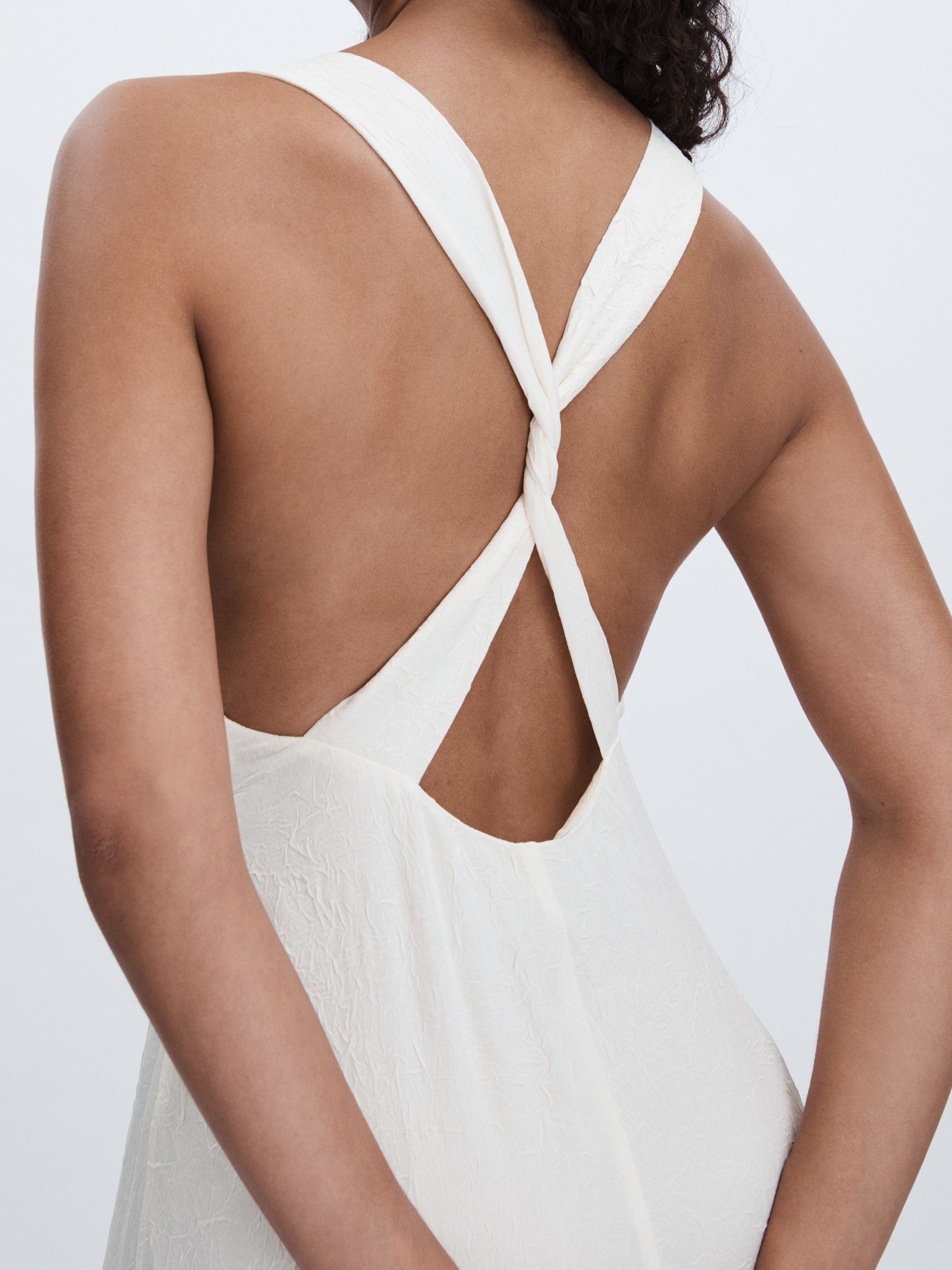 Crinkle-Satin Deep-V Maxi Dress in Ivory - Image 3 of 6
