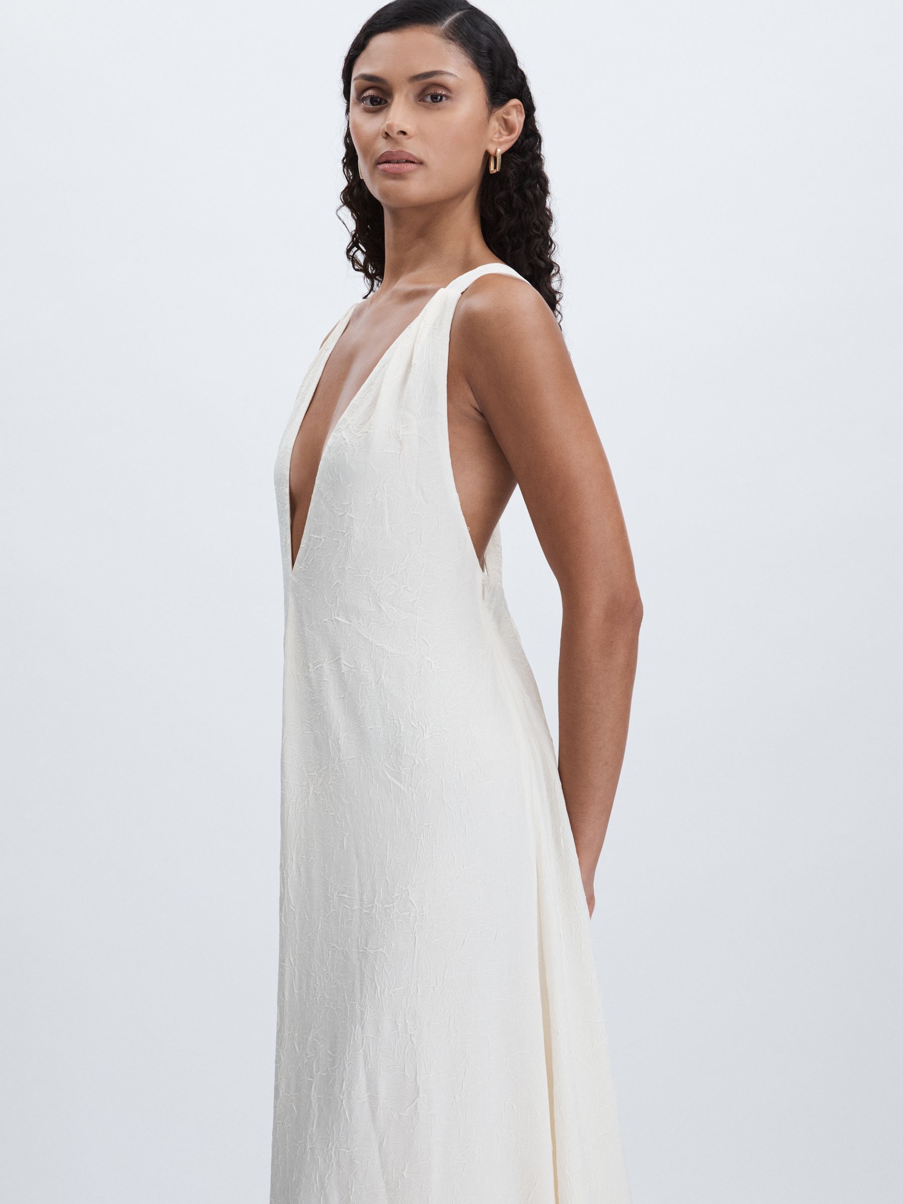 Crinkle-Satin Deep-V Maxi Dress in Ivory - Image 4 of 6