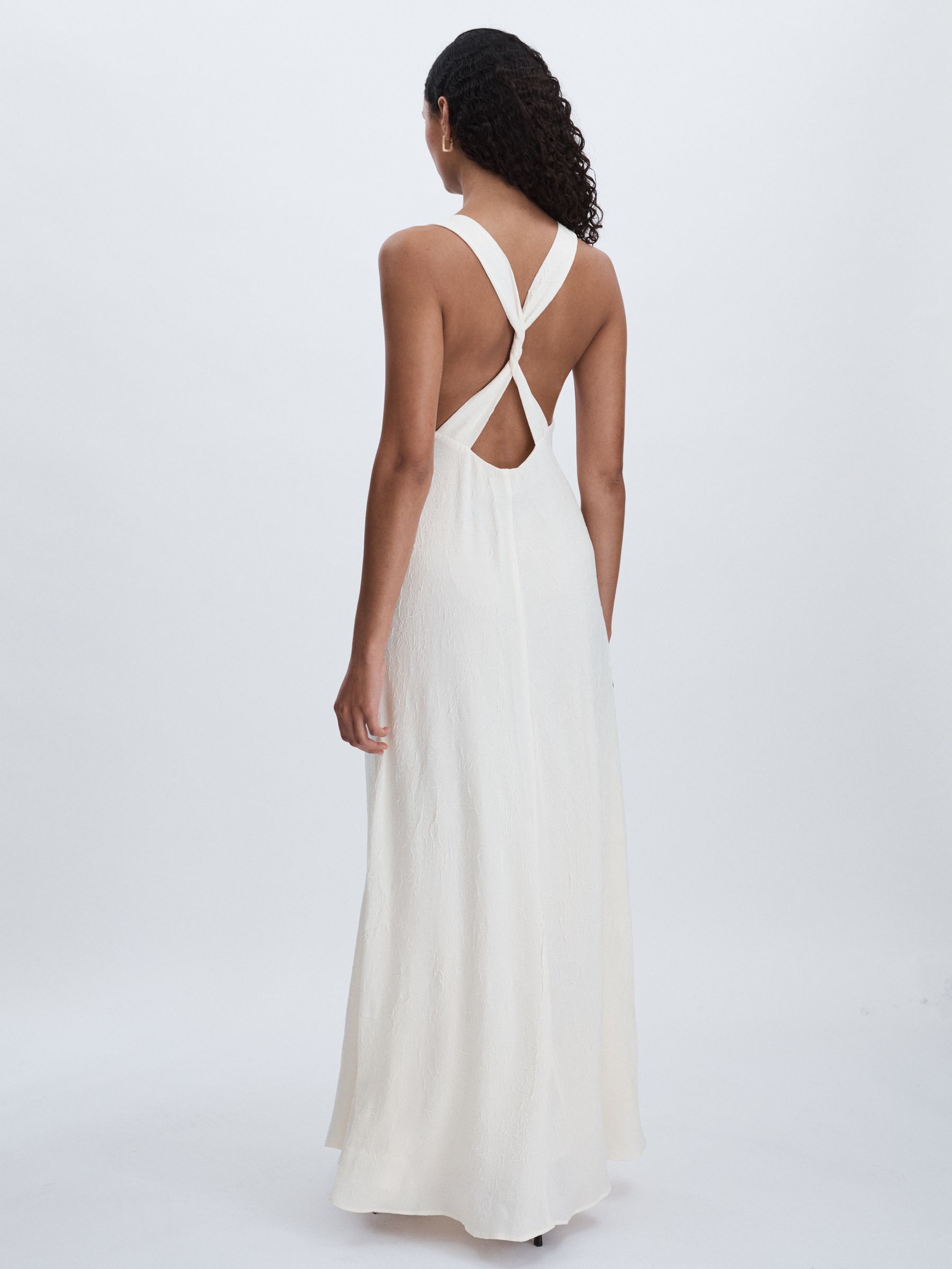 Crinkle-Satin Deep-V Maxi Dress in Ivory - Image 5 of 6