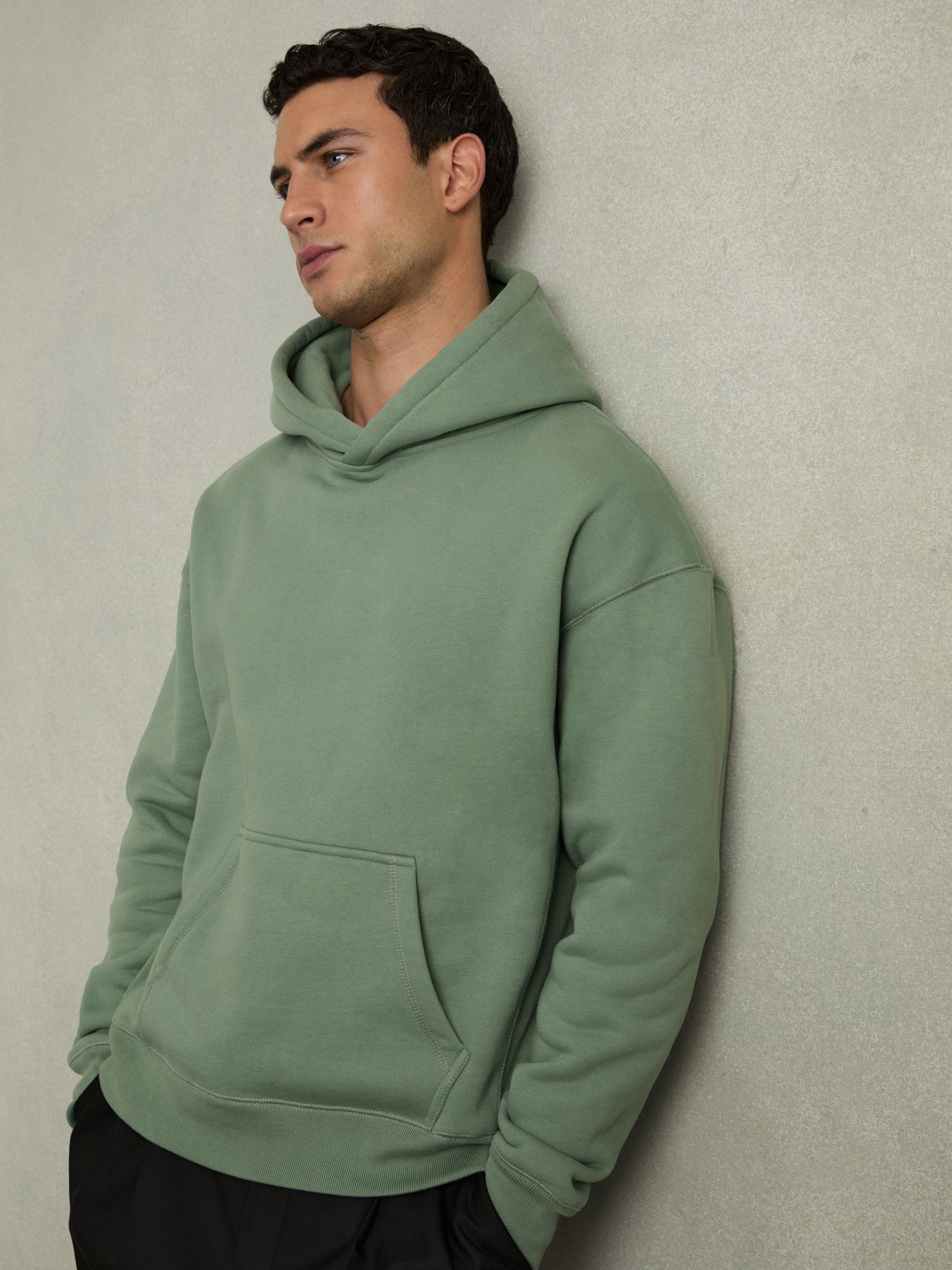 Cotton Fleece-Back Hoodie in Bright Green - Image 1 of 6