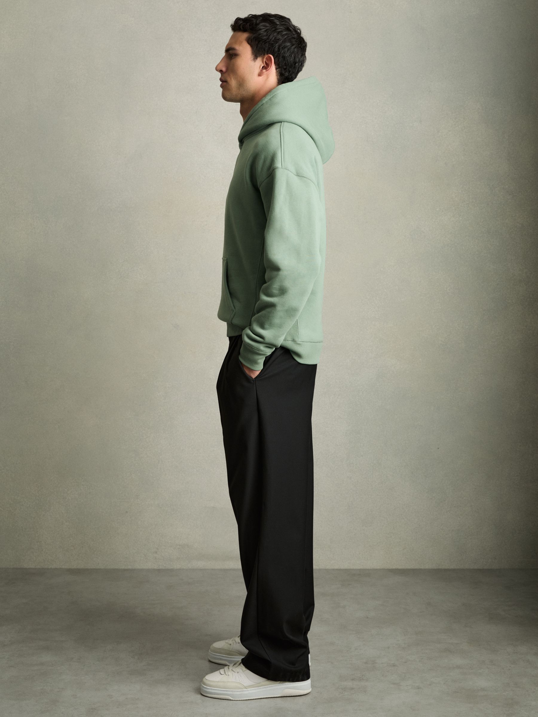Cotton Fleece-Back Hoodie in Bright Green - Image 3 of 6