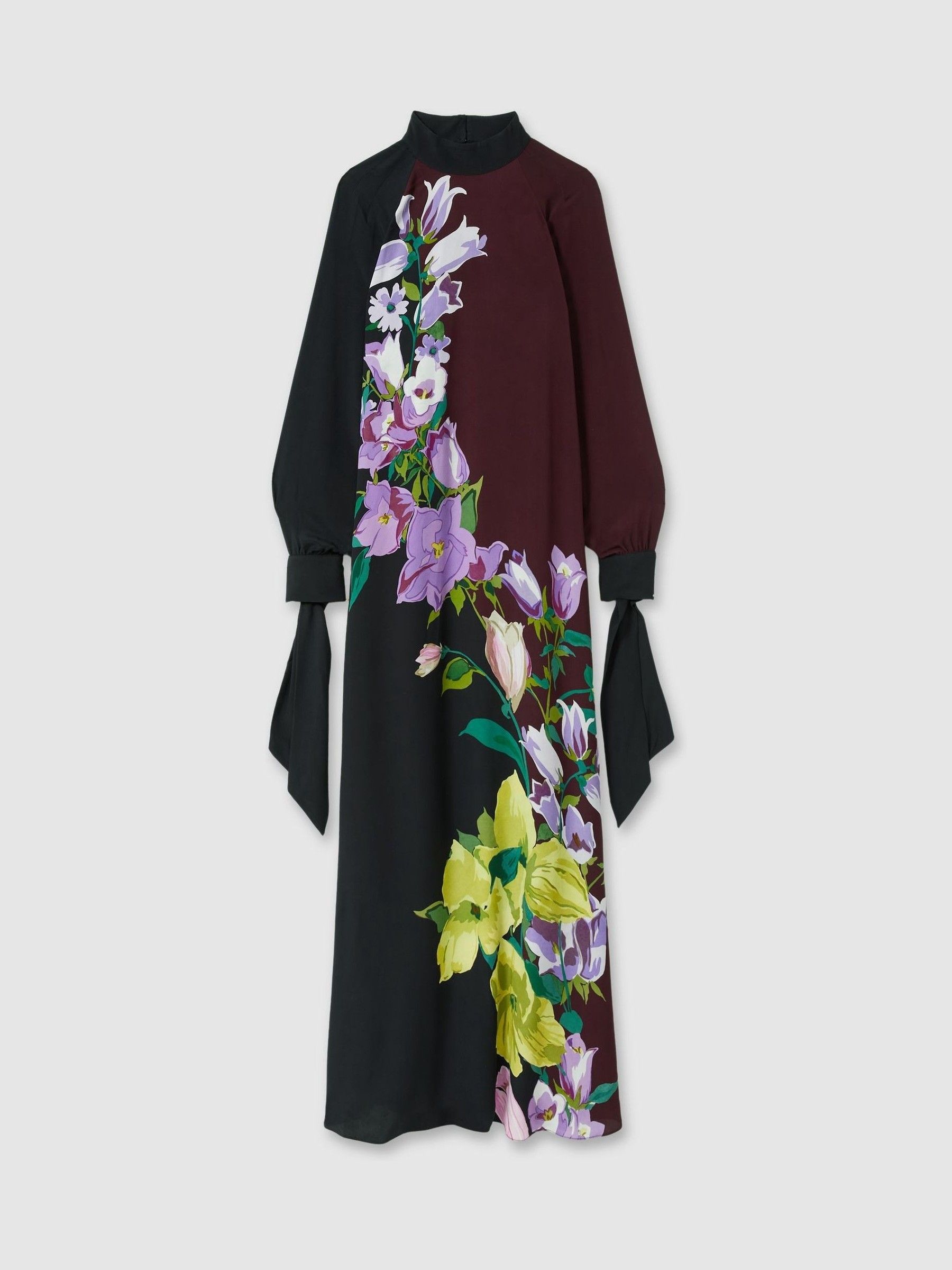 Florere Tie Cuff Maxi Column Dress in Purple/Black - Image 2 of 7