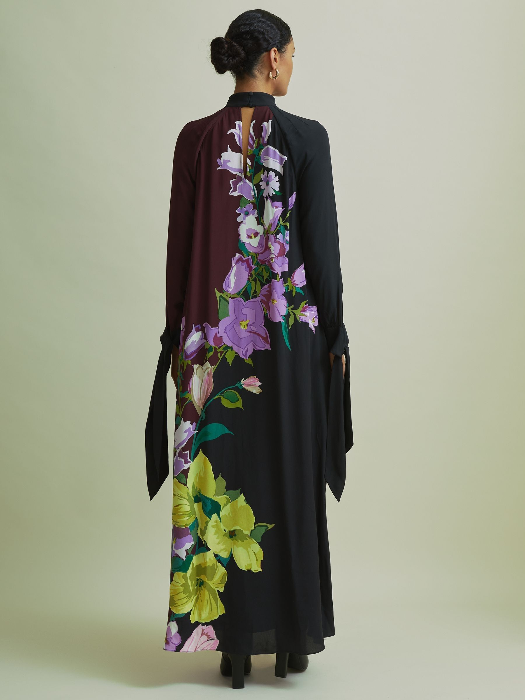Florere Tie Cuff Maxi Column Dress in Purple/Black - Image 6 of 7