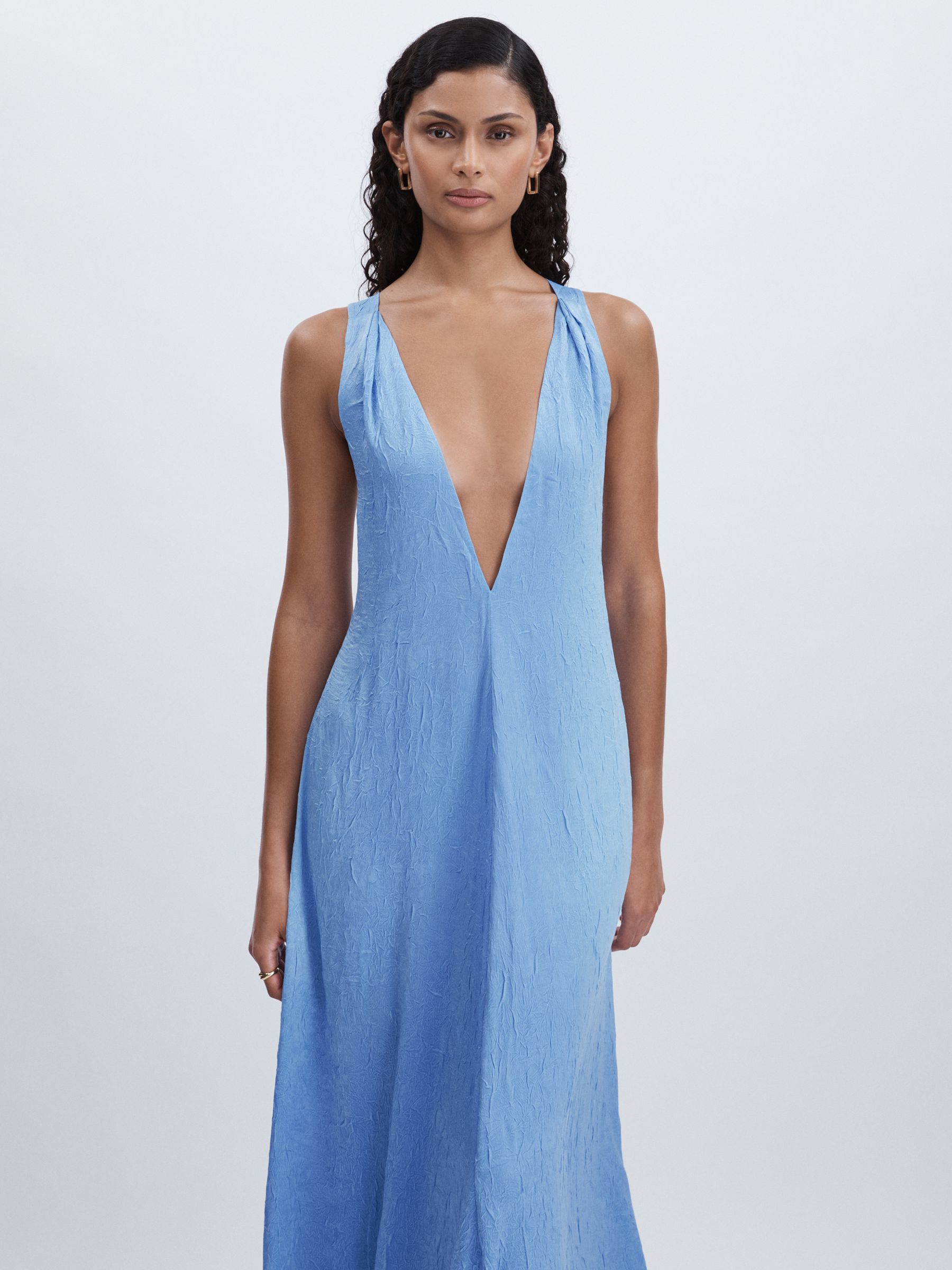 Crinkle-Satin Deep-V Maxi Dress in Periwinkle - Image 3 of 6