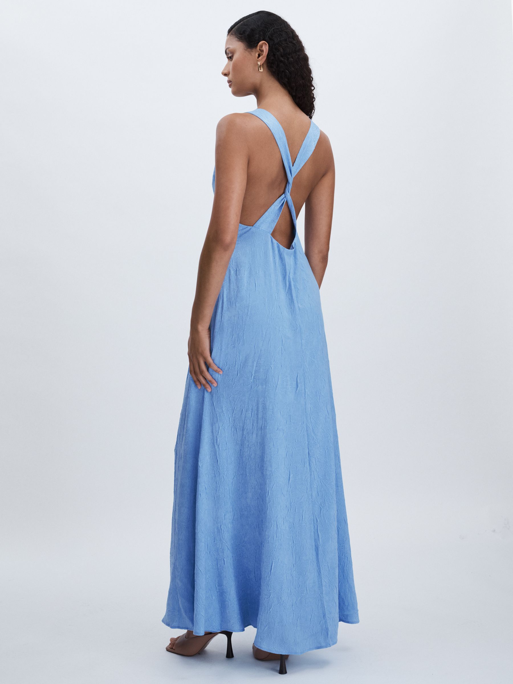 Crinkle-Satin Deep-V Maxi Dress in Periwinkle - Image 5 of 6