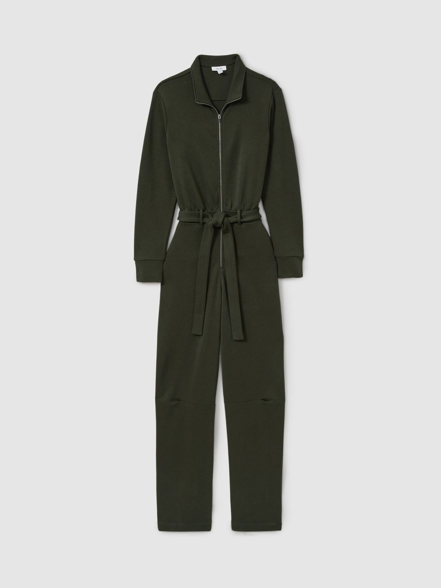 Belted Loopback-Jersey Jumpsuit in Khaki - image 1