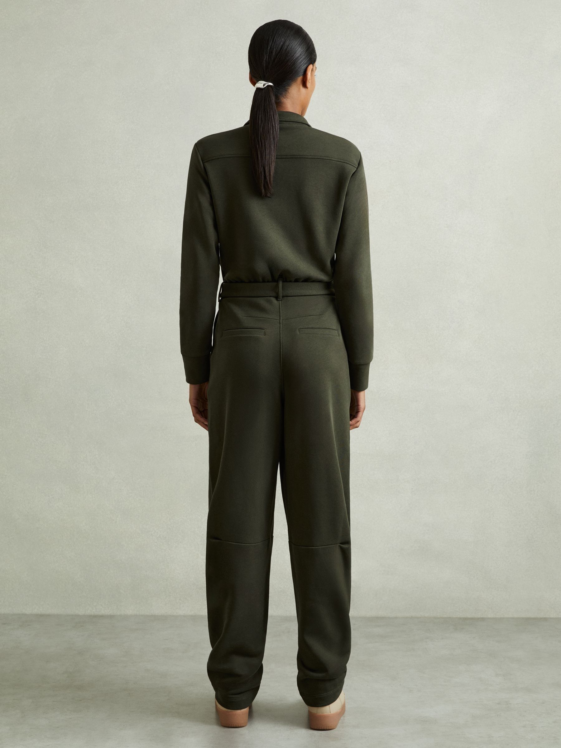 Belted Loopback-Jersey Jumpsuit in Khaki - Image 5 of 6