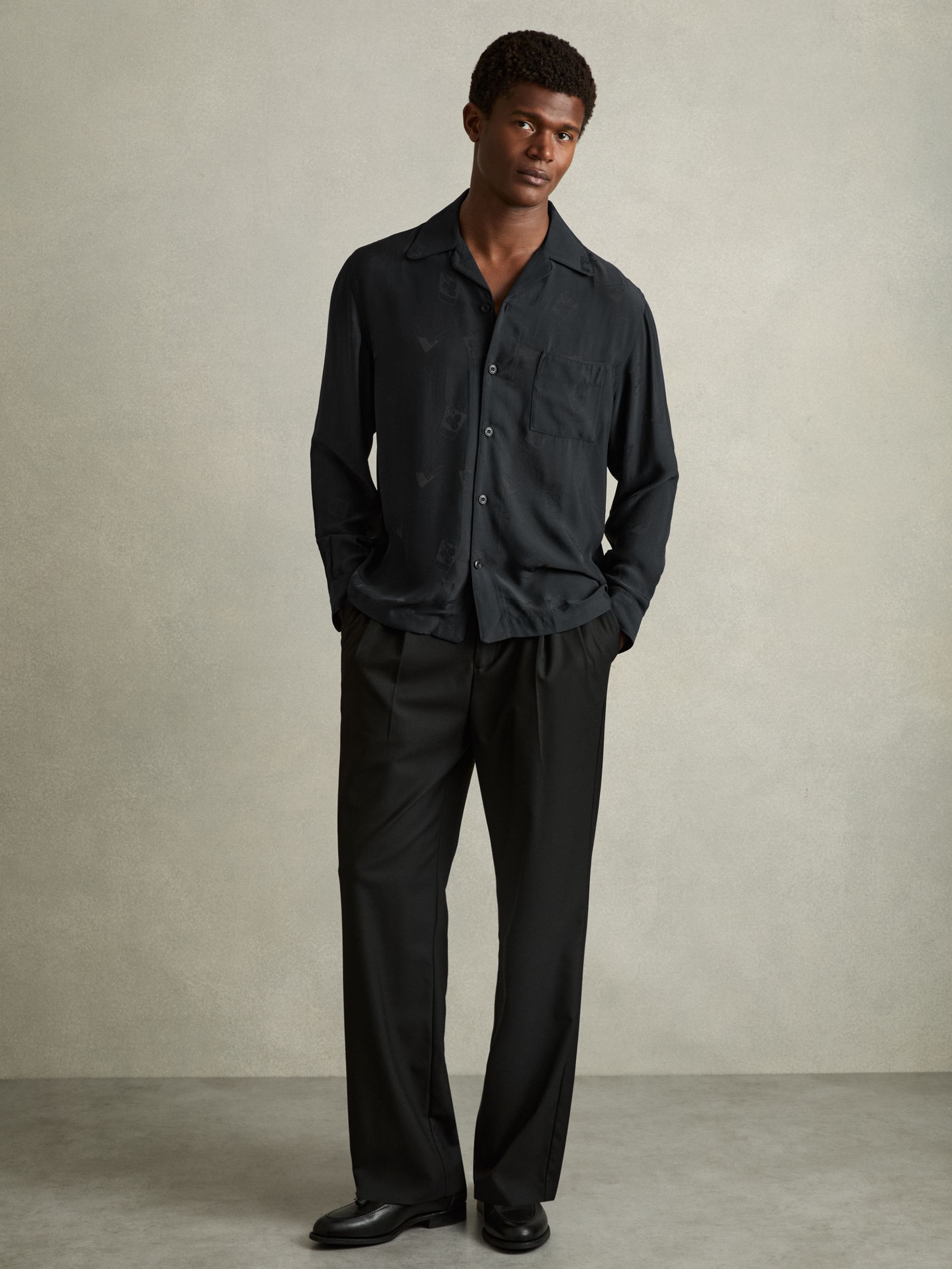 Cocktail-Jacquard Faille Shirt in Navy - Image 3 of 6