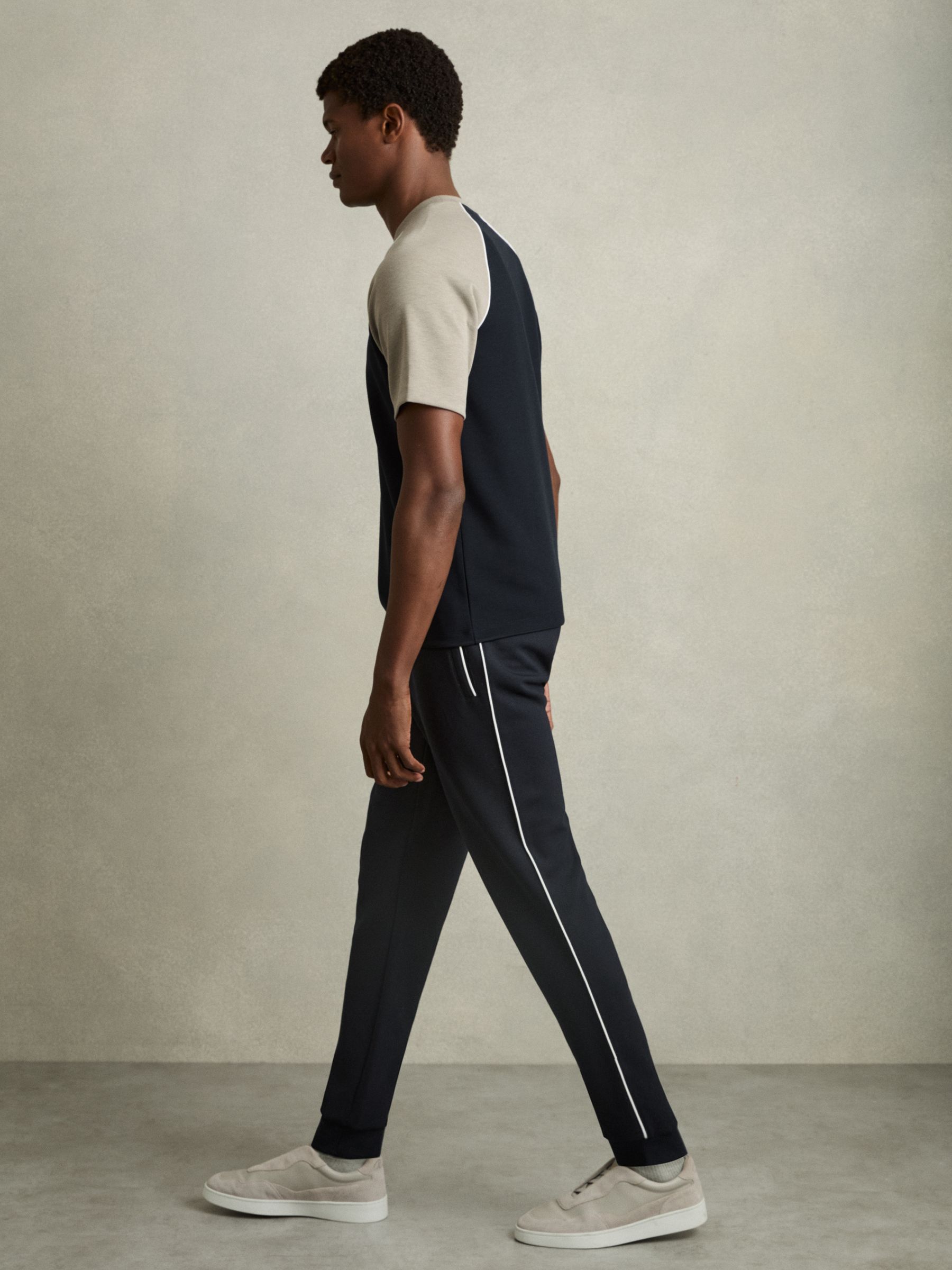 Interlock Piped Drawstring Joggers in Navy - Image 1 of 6