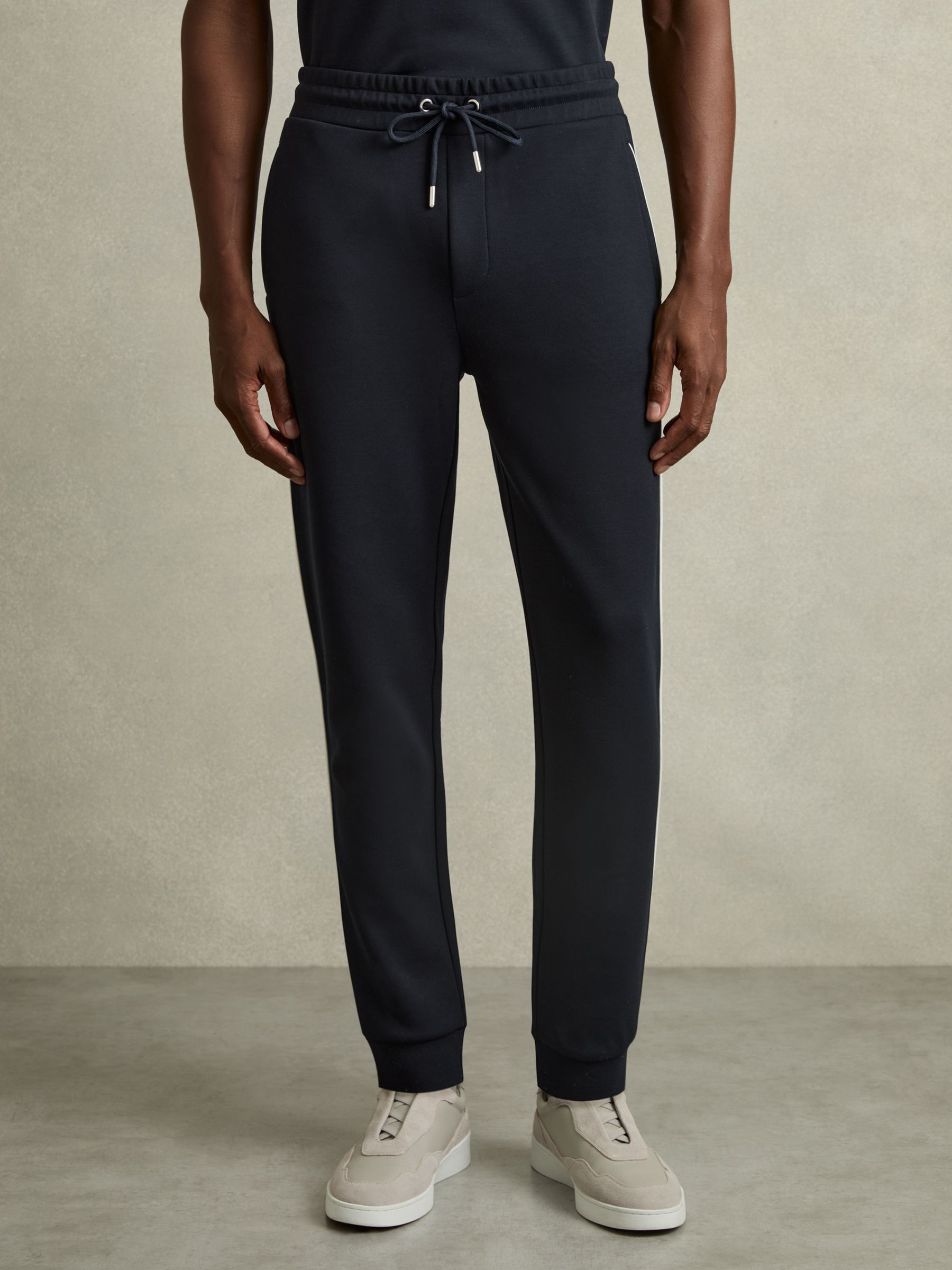 Interlock Piped Drawstring Joggers in Navy - Image 3 of 6