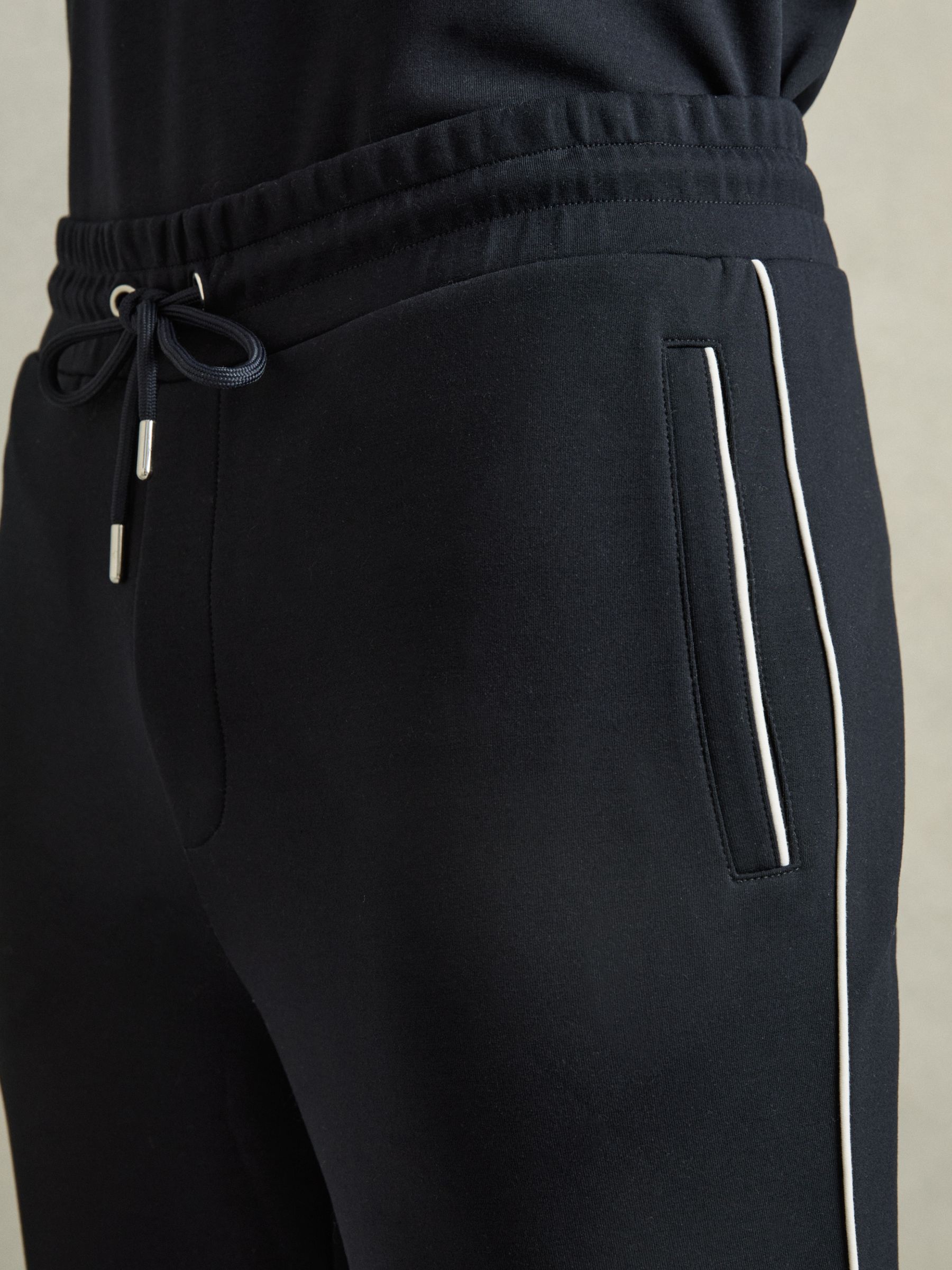 Interlock Piped Drawstring Joggers in Navy - Image 4 of 6
