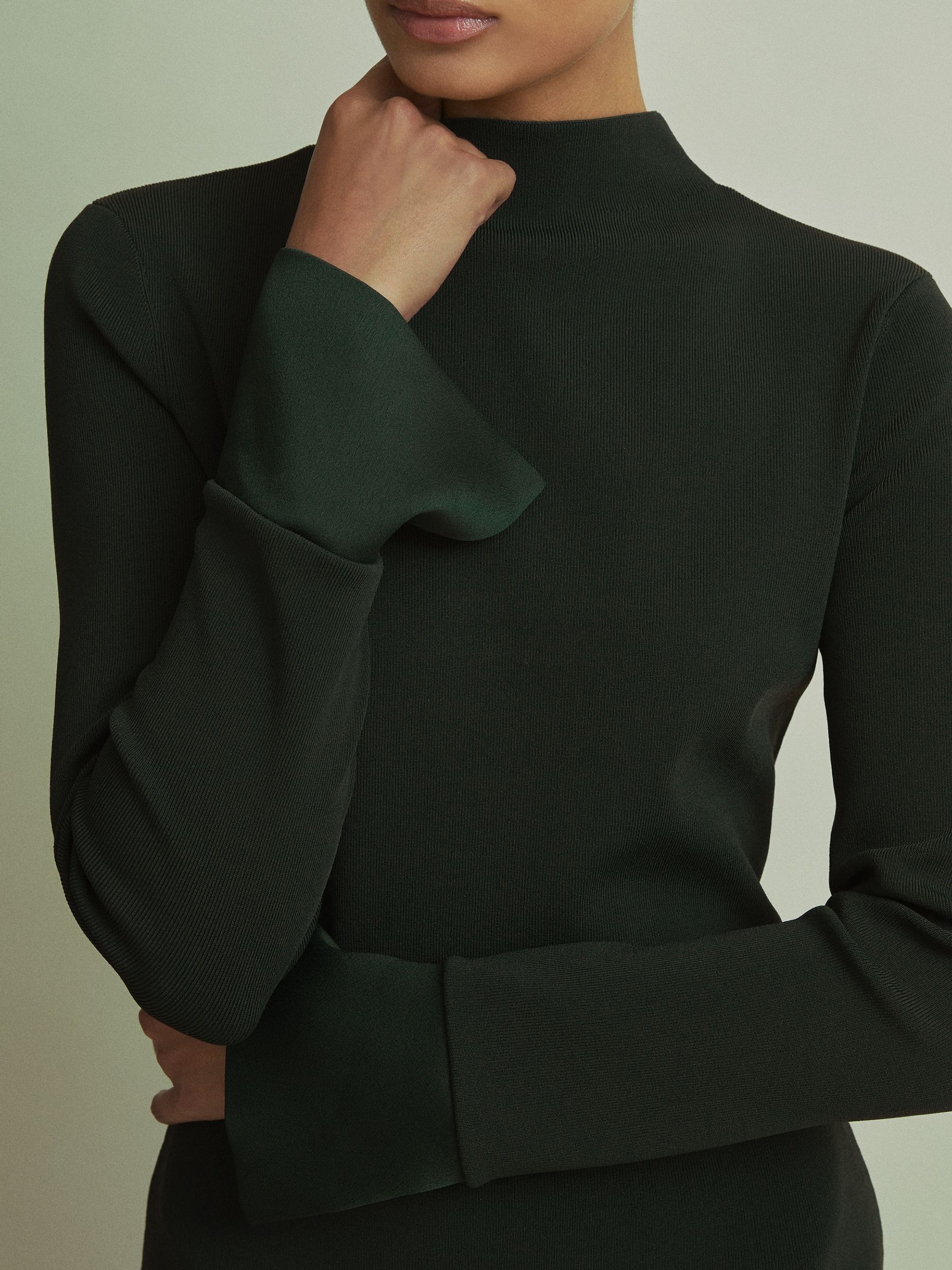 Florere Hybrid Knit-Satin Midi Dress in Dark Green - Image 4 of 7