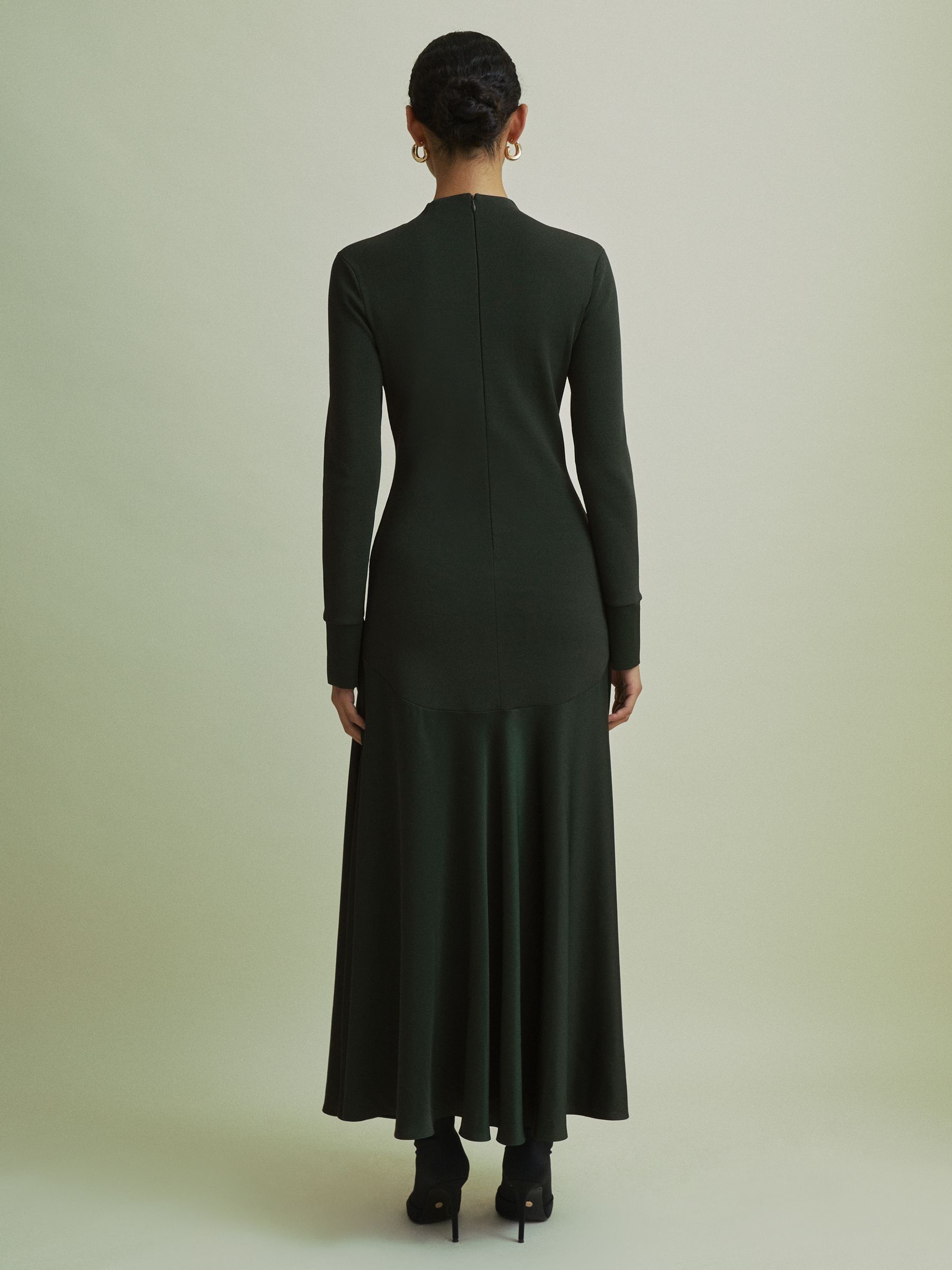 Florere Hybrid Knit-Satin Midi Dress in Dark Green - Image 5 of 7