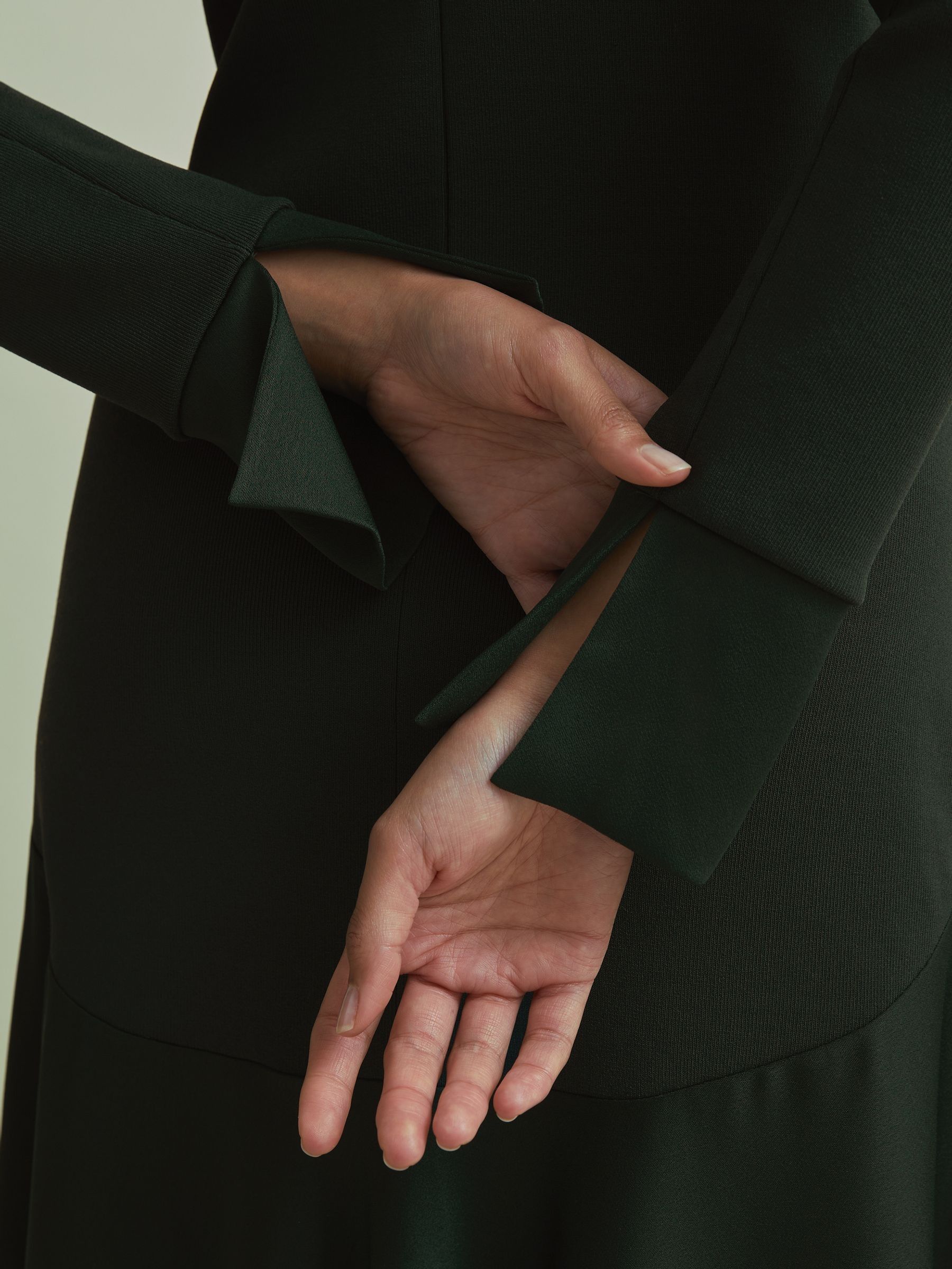 Florere Hybrid Knit-Satin Midi Dress in Dark Green - Image 6 of 7