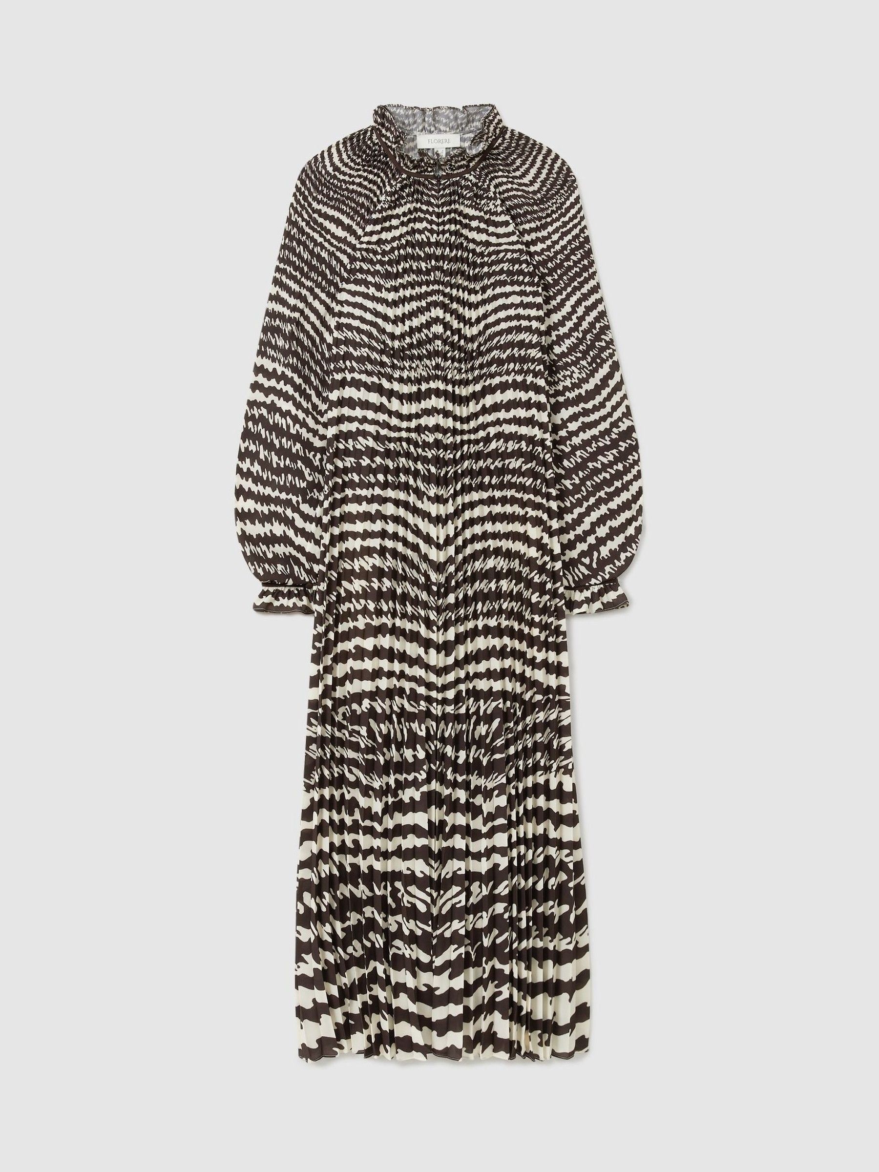 Florere Pleated Frill Midi Dress in Chocolate - Image 2 of 8