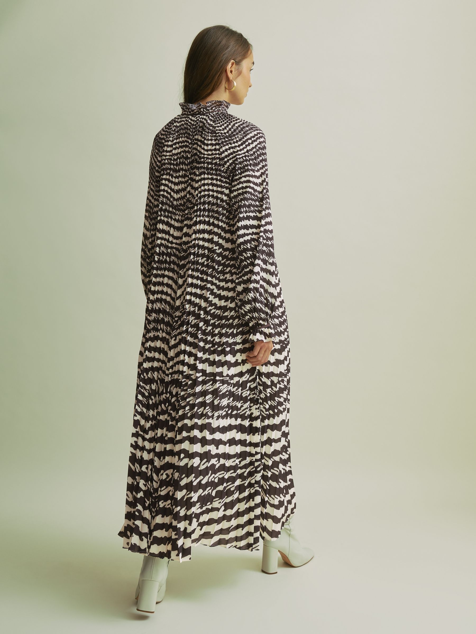 Florere Pleated Frill Midi Dress in Chocolate - Image 4 of 8