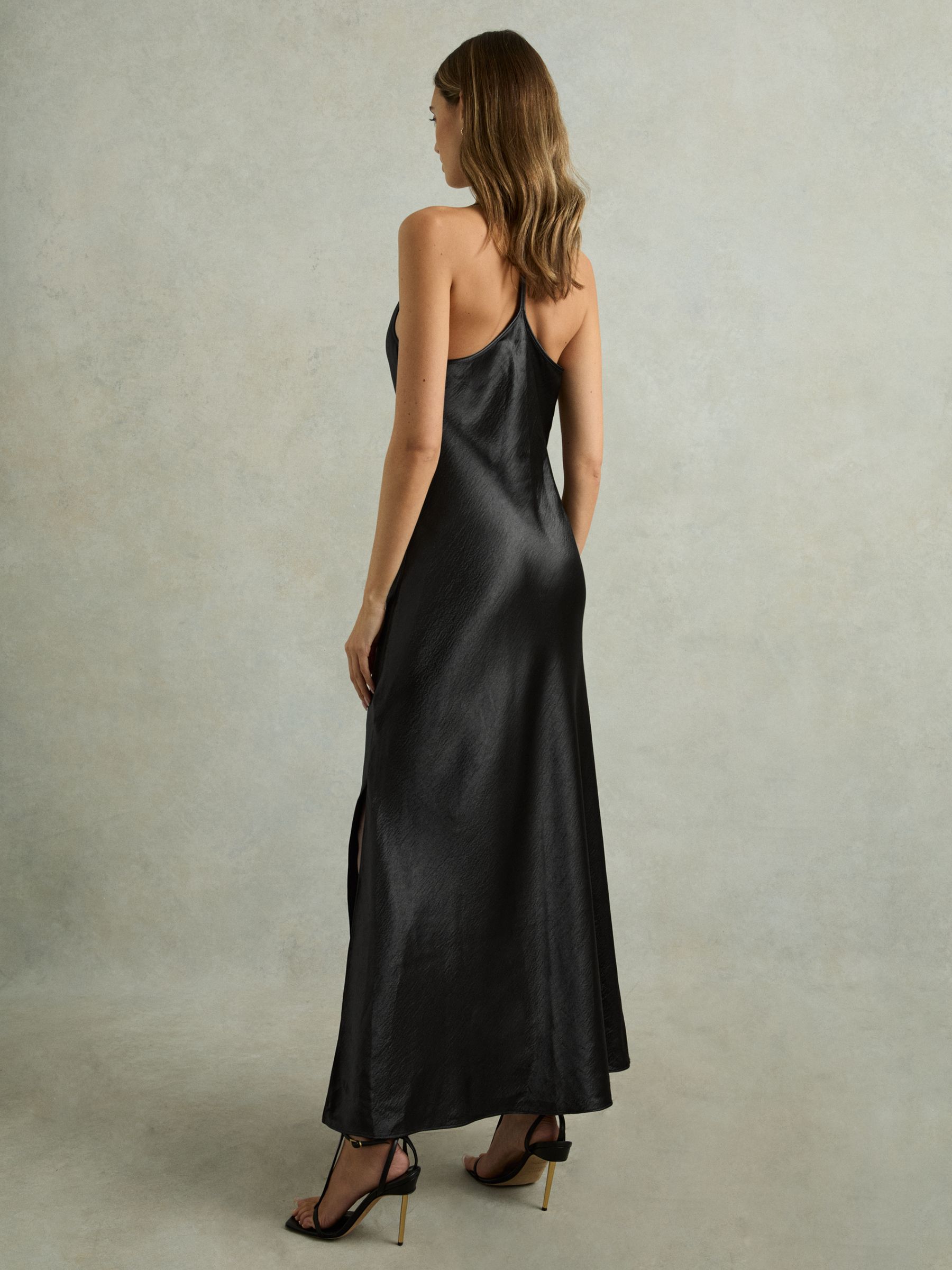 Satin Cowl-Neck Slip Dress in Charcoal - Image 4 of 5