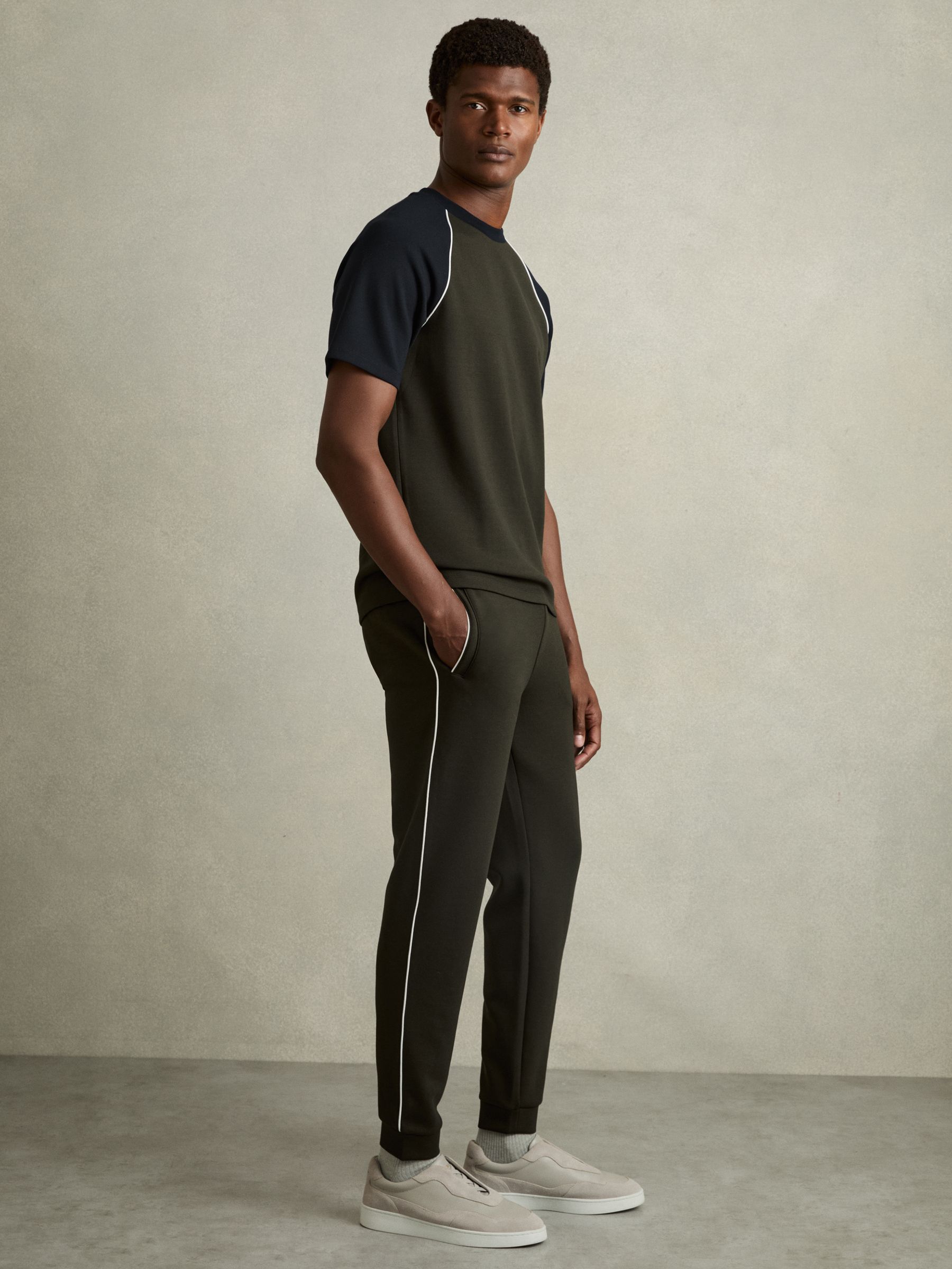 Interlock Piped Drawstring Joggers in Forest Green - Image 1 of 6