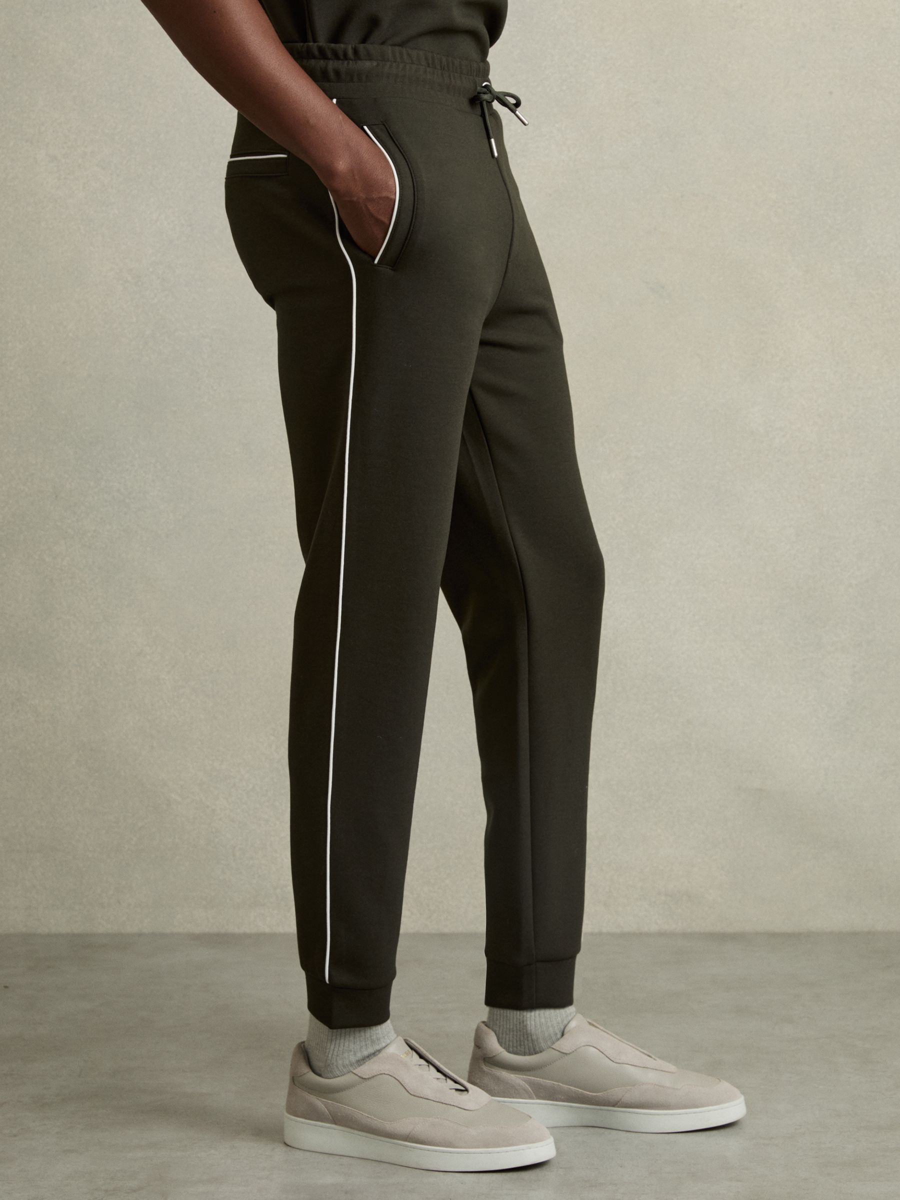 Interlock Piped Drawstring Joggers in Forest Green - Image 3 of 6