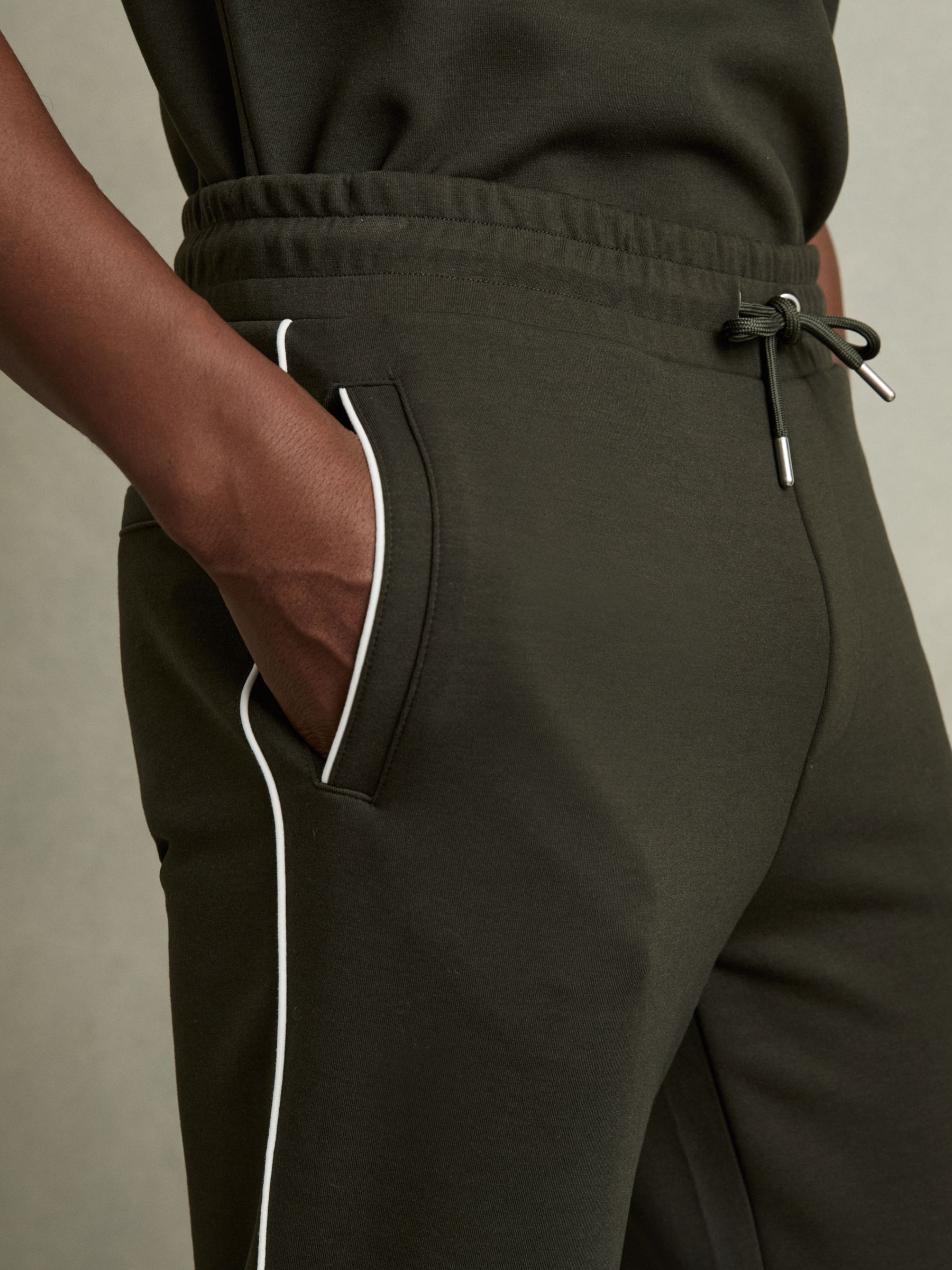 Interlock Piped Drawstring Joggers in Forest Green - Image 4 of 6