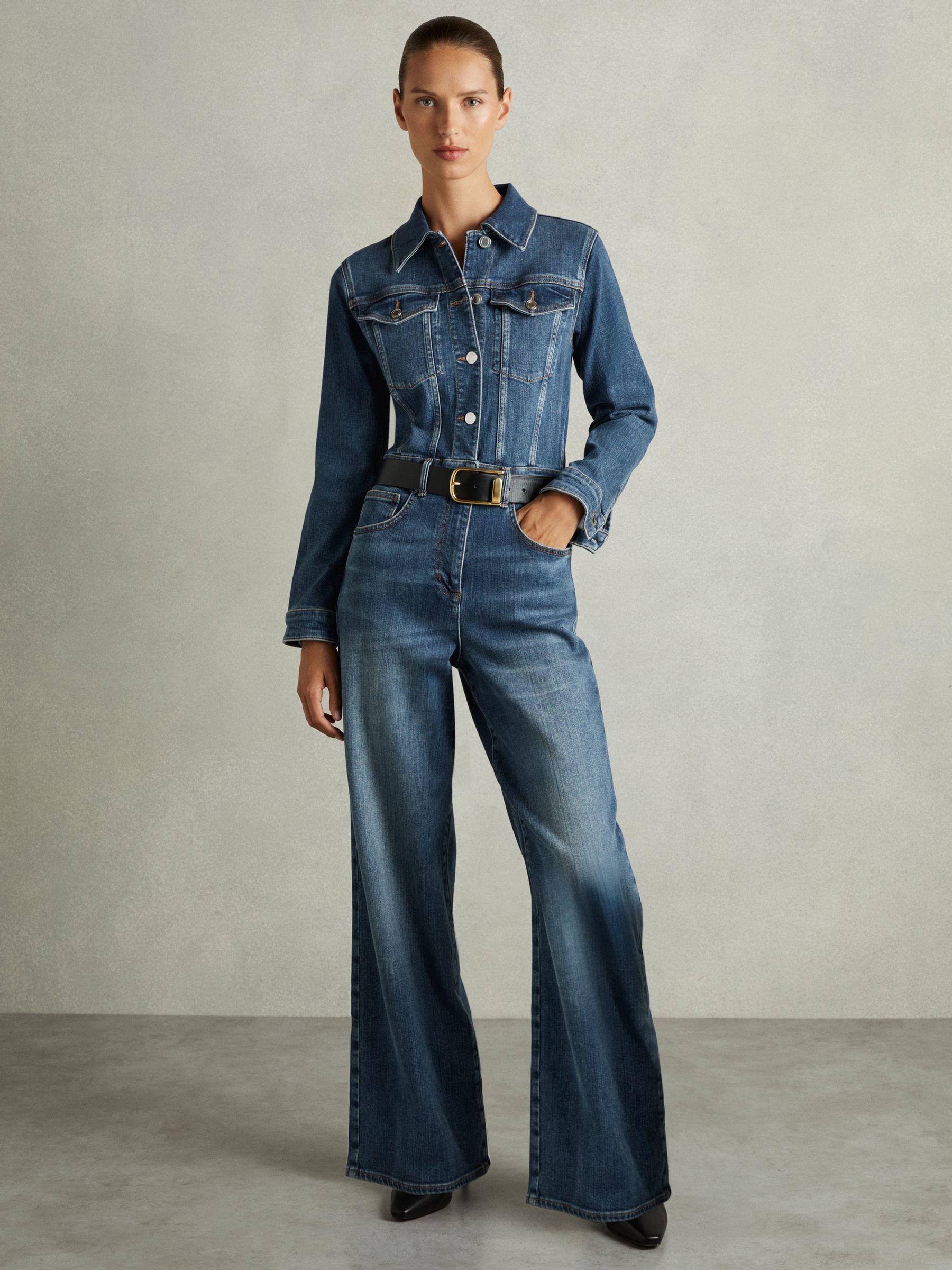 Cotton-Blend Denim Relaxed-Fit Jumpsuit in Mid Blue - Image 3 of 7