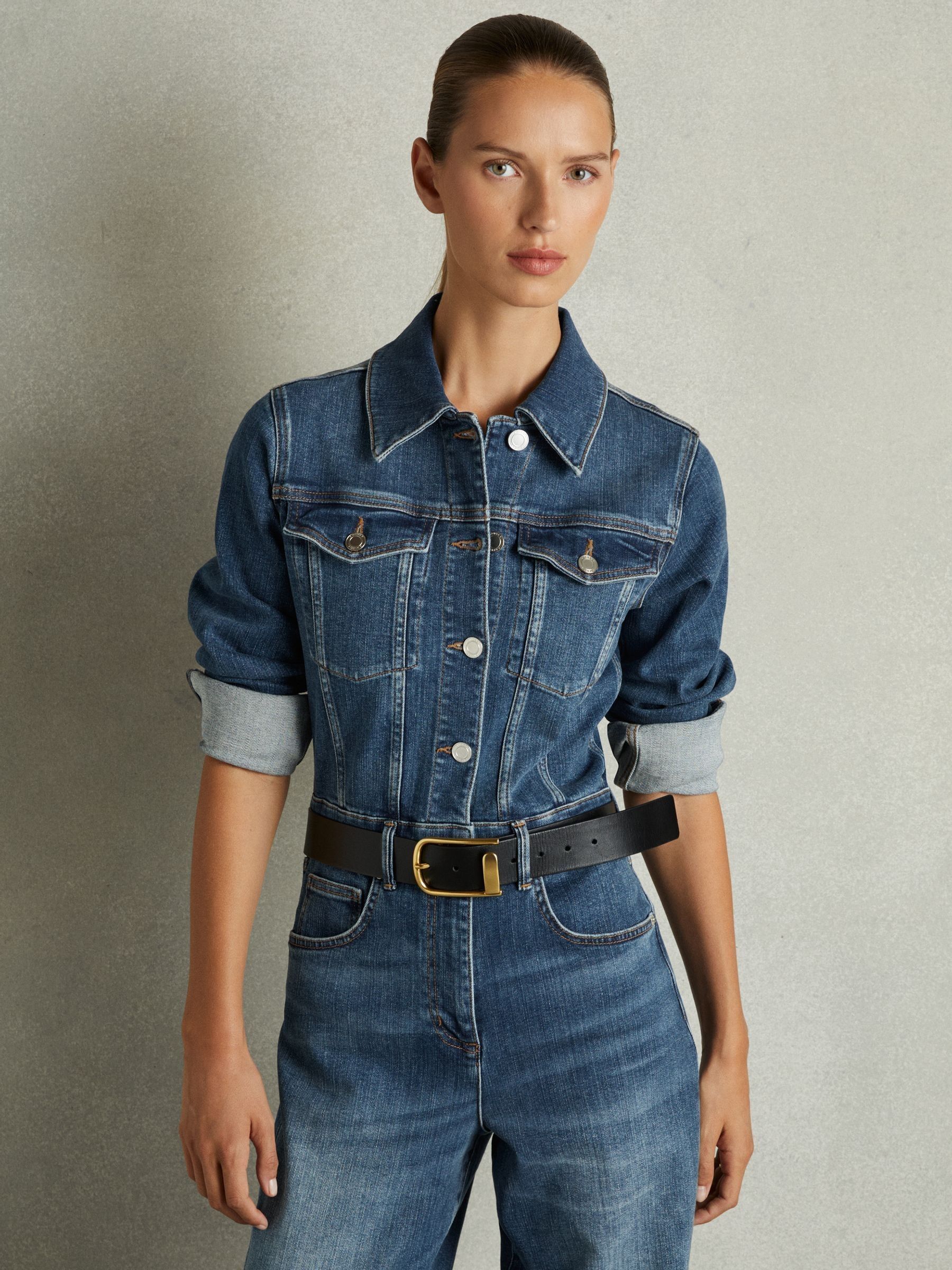 Cotton-Blend Denim Relaxed-Fit Jumpsuit in Mid Blue - Image 4 of 7