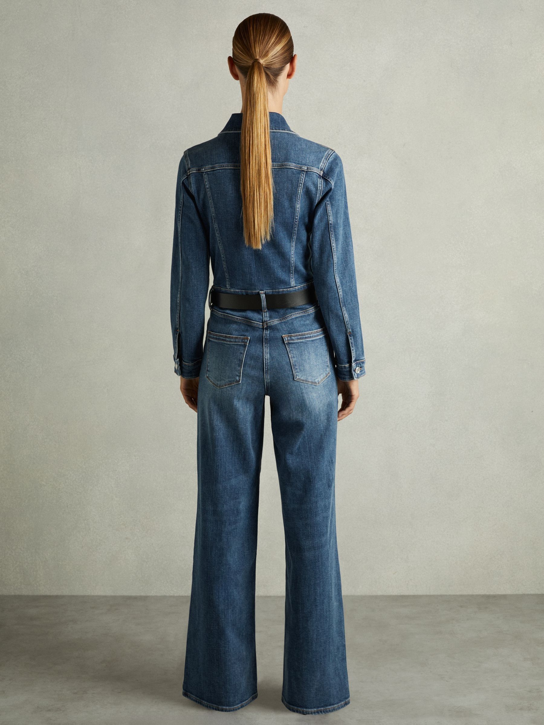 Cotton-Blend Denim Relaxed-Fit Jumpsuit in Mid Blue - Image 6 of 7
