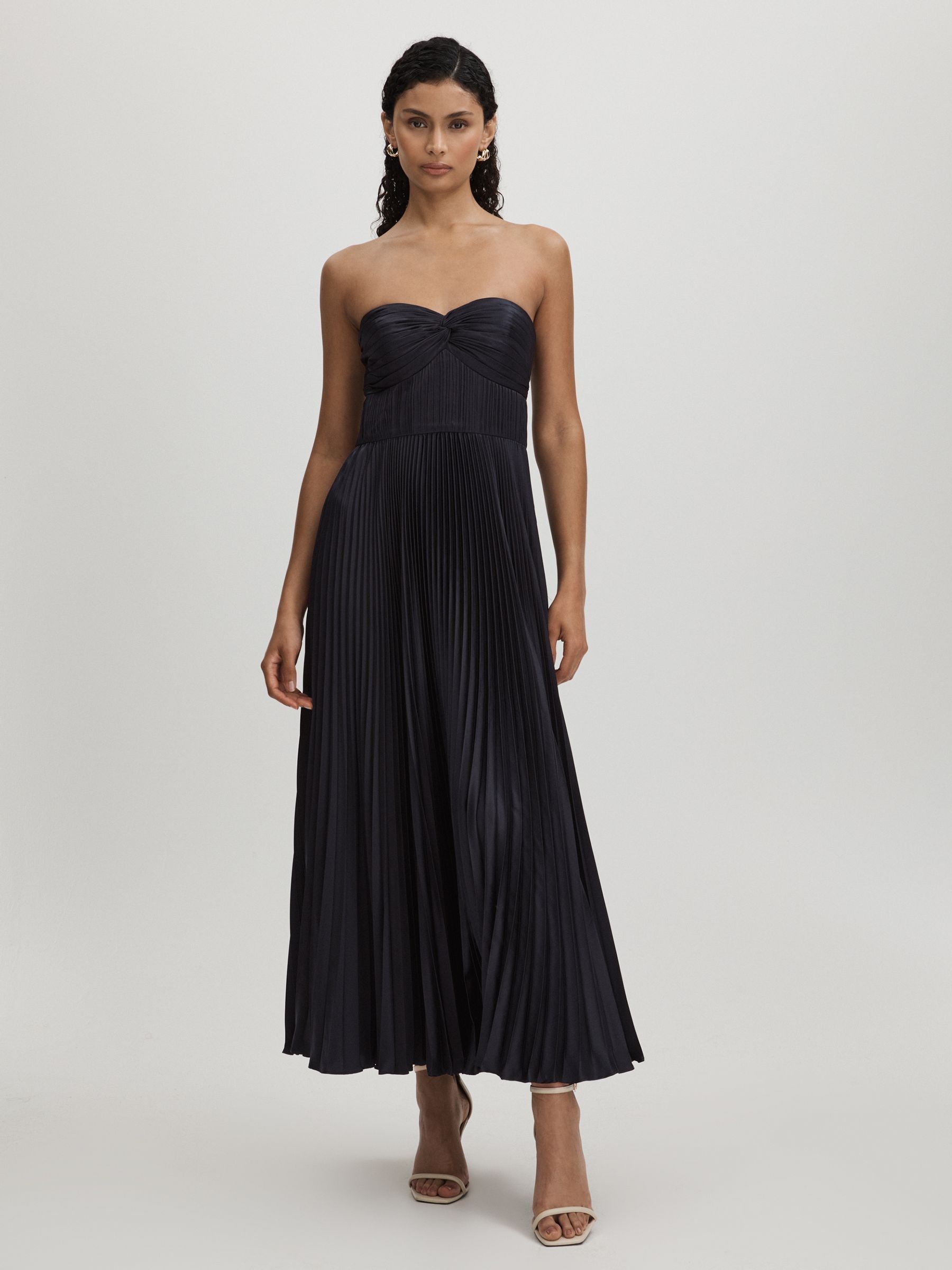 Amur Strapless Pleated Maxi Dress in Navy - Image 1 of 5