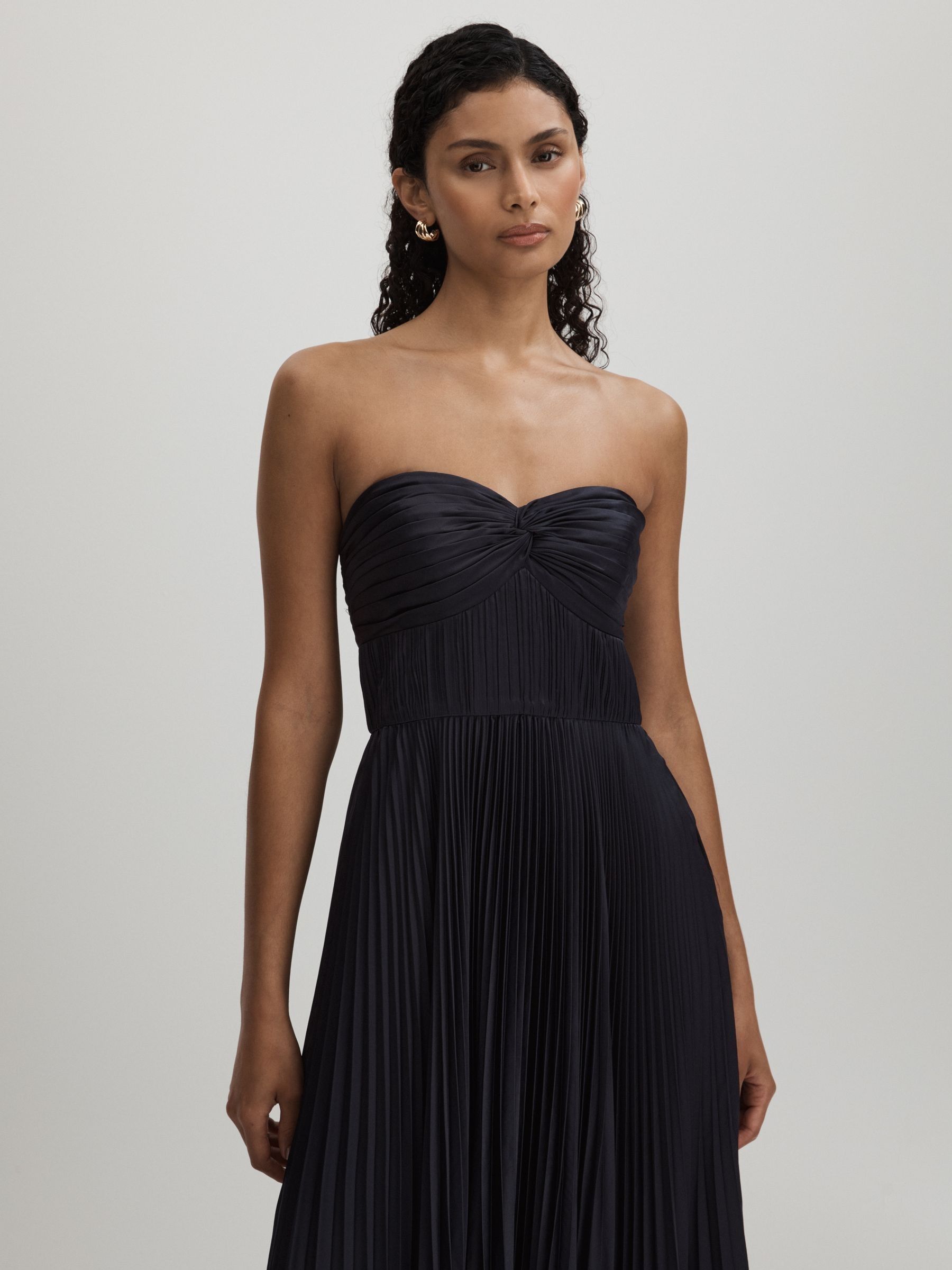 Reiss Amur Strapless Pleated Maxi Dress in Navy | REISS Reiss Amur Strapless Pleated Maxi Dress in Navy | REISS