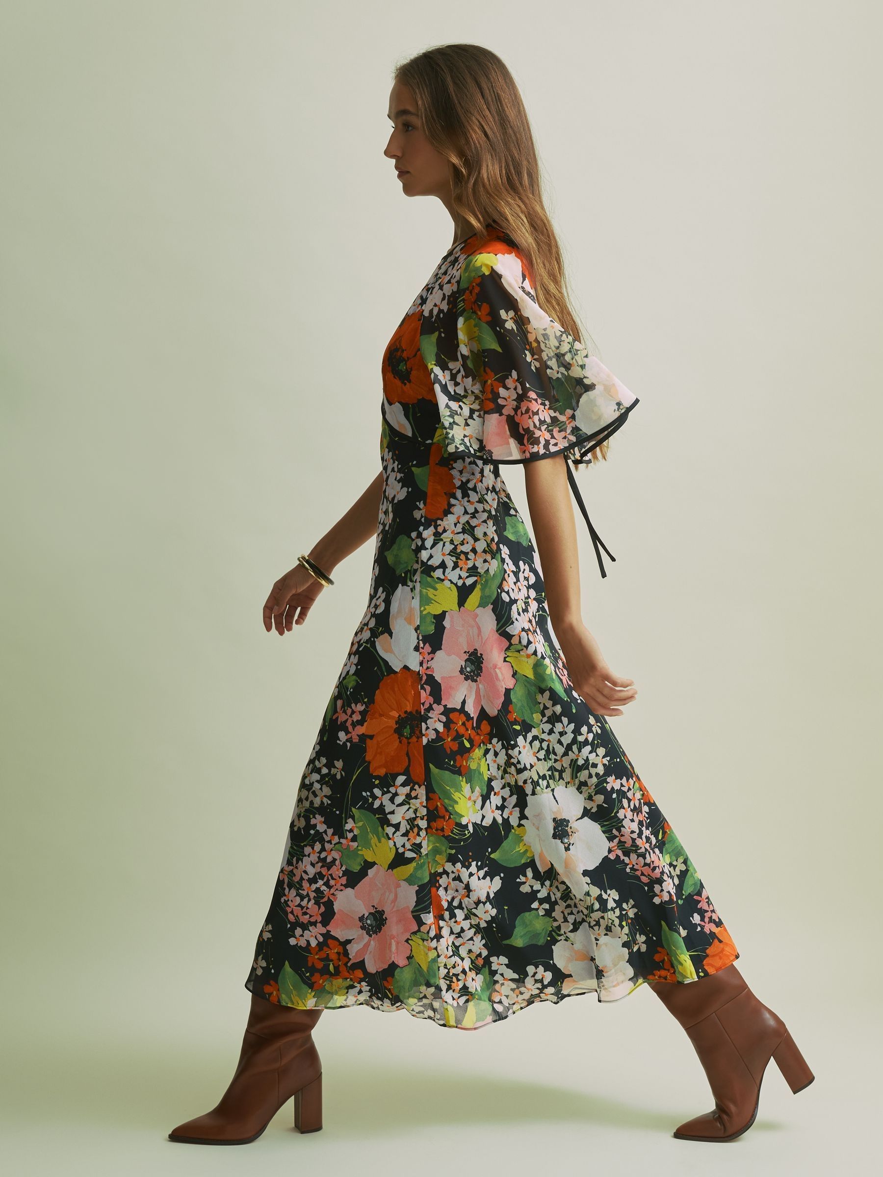 Florere Cape Detail Midi Dress in Multi - Image 1 of 7